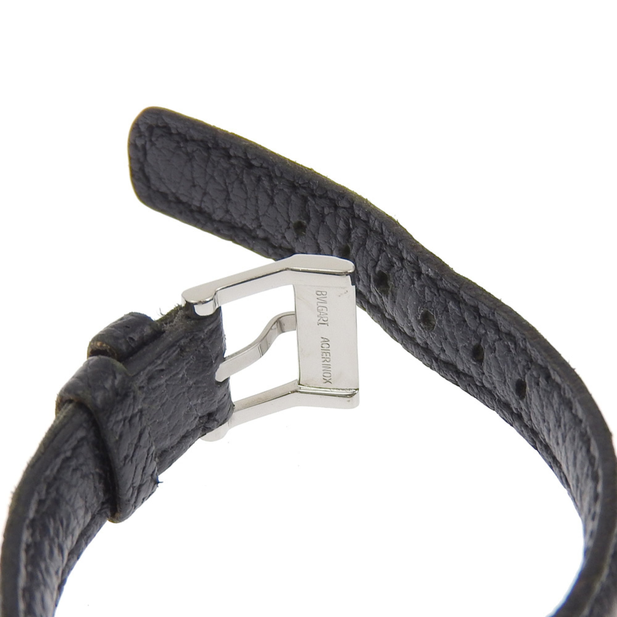 Bvlgari Quadrato SQ22SL dameshorloge, roestvrij staal met reliëfleer, quartz uurwerk, analoge wijzerplaat, zwarte wijzerplaat
