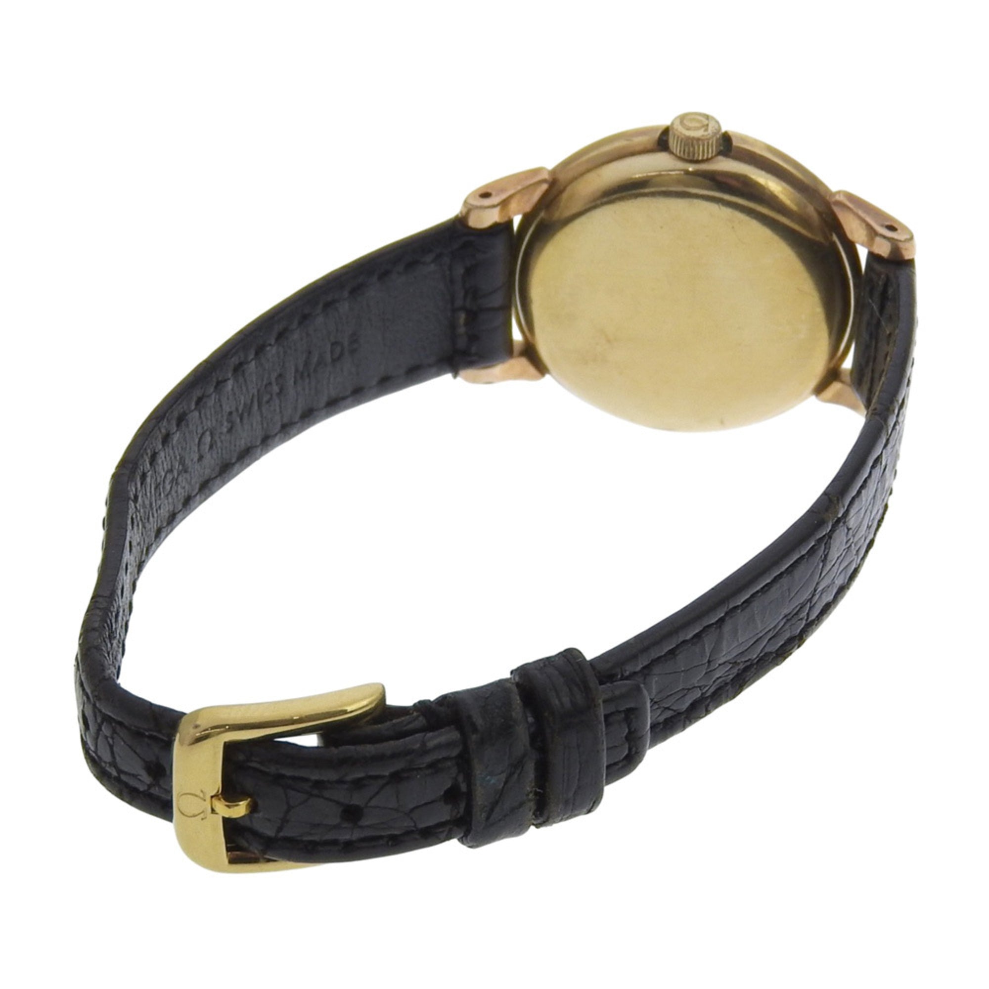 Omega OMEGA antiek horloge, kaliber 244, verguld, met leren band, handopwinding, analoog, zilveren wijzerplaat, dameshorloge