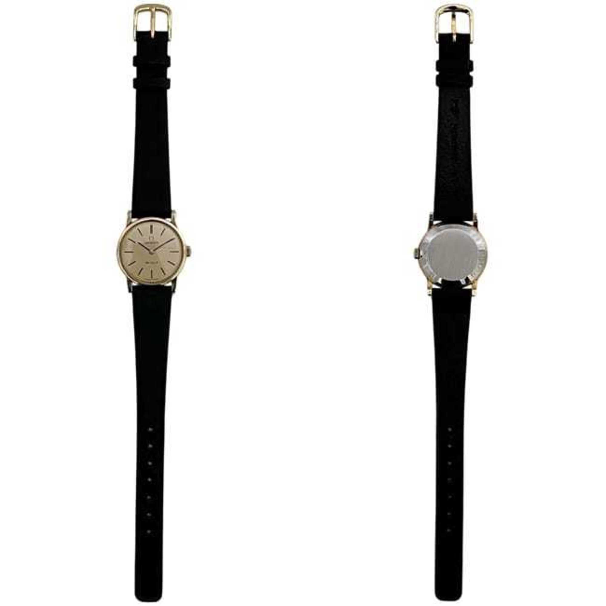 Omega De Ville Damenuhr f-25030, GoldSchwarz Edelstahl, LederarmbandHandaufzug OMEGA-Zifferblatt, analog, Edelstahl