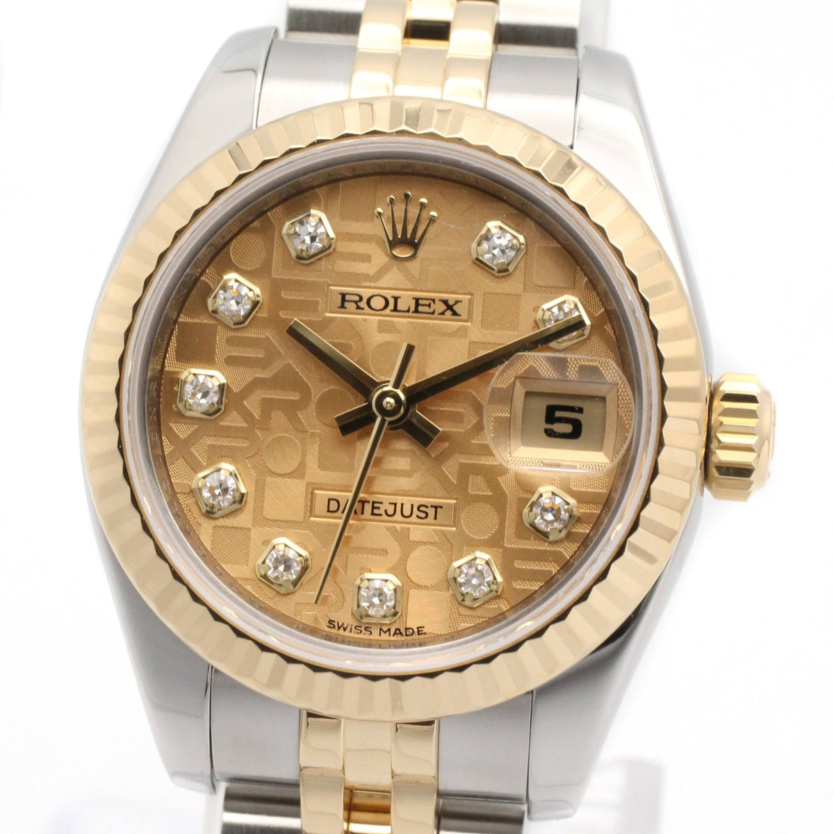 Rolex Datejust 10P Diamond 179173G Champagne, Gold Dial 26mm Watch