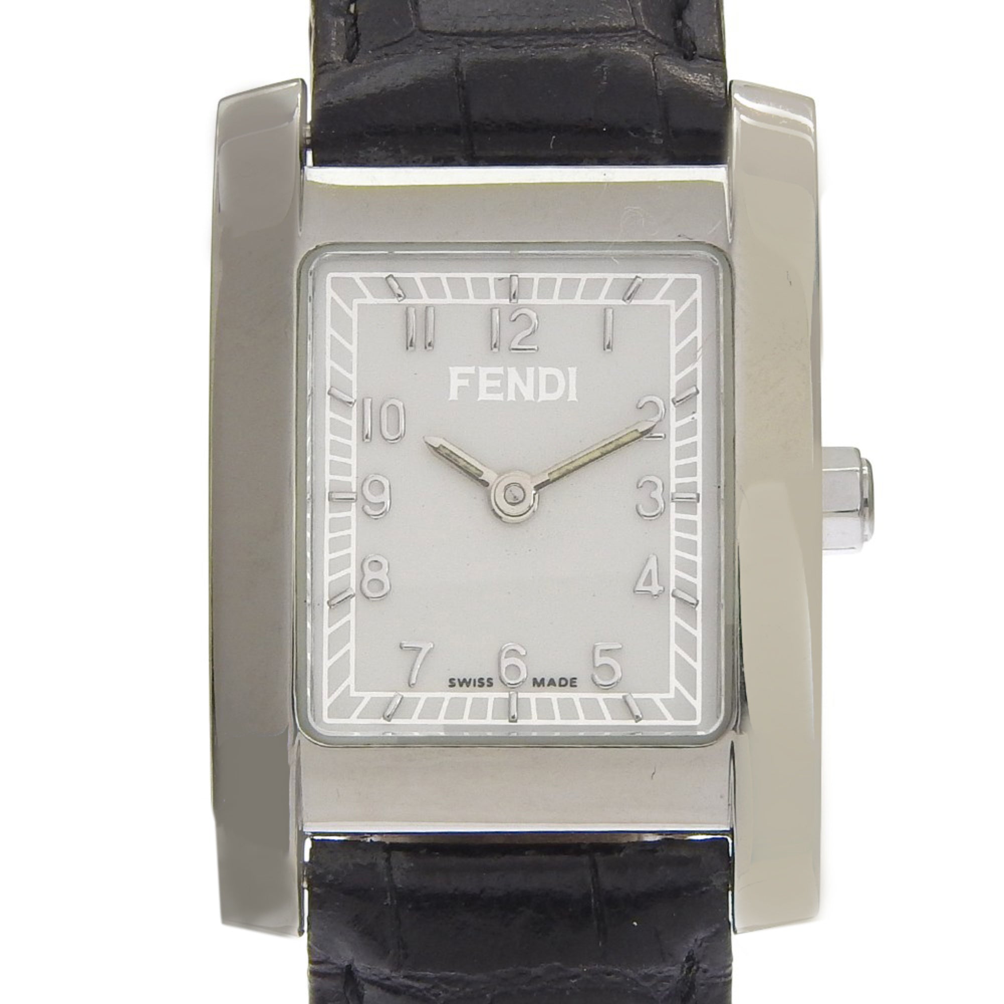 Fendi Olologi 7000L Stainless Steel x Leather Quartz Analog Watch with White Dial - Women's
