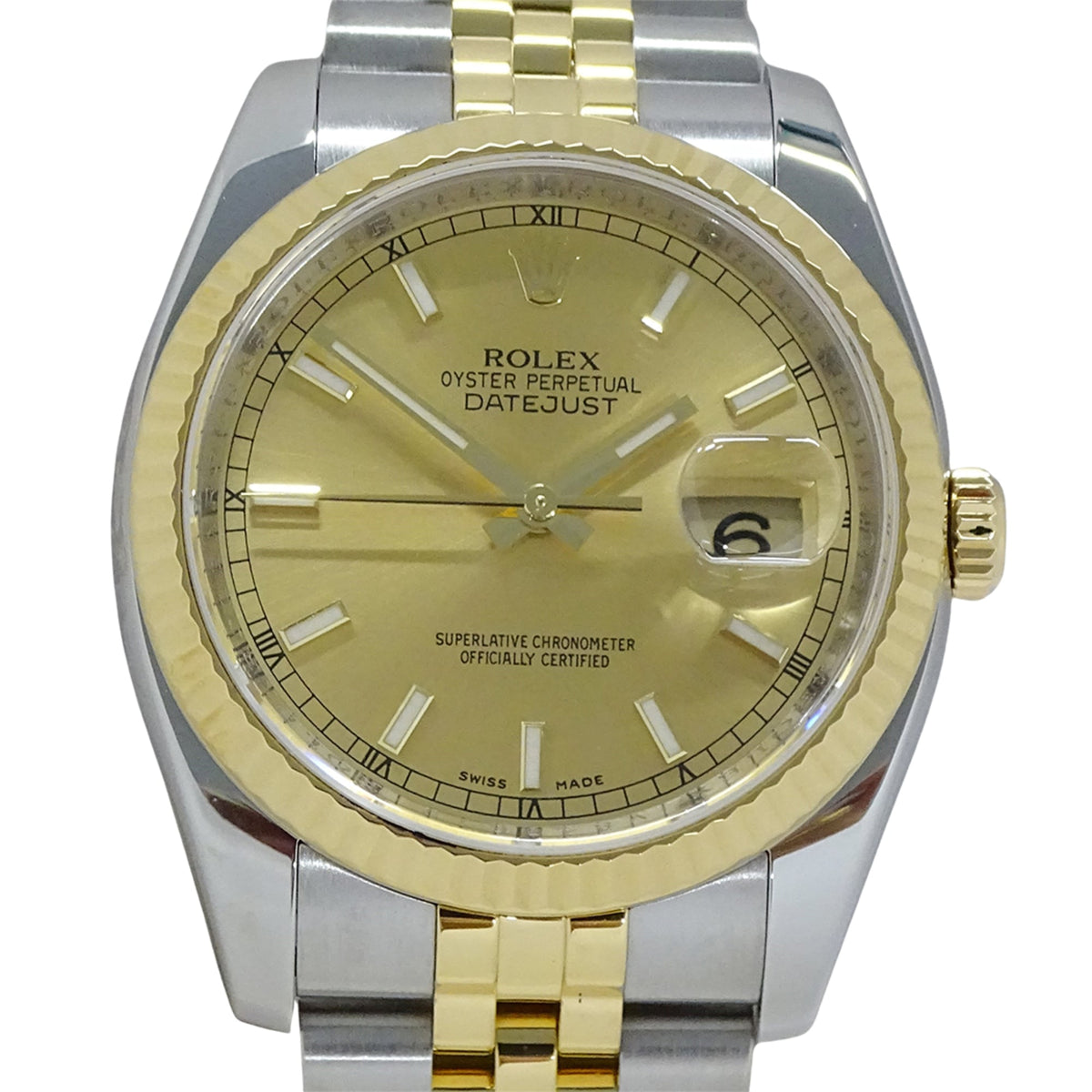Rolex Datejust 116233 V met gouden wijzerplaat, 36 mm horloge