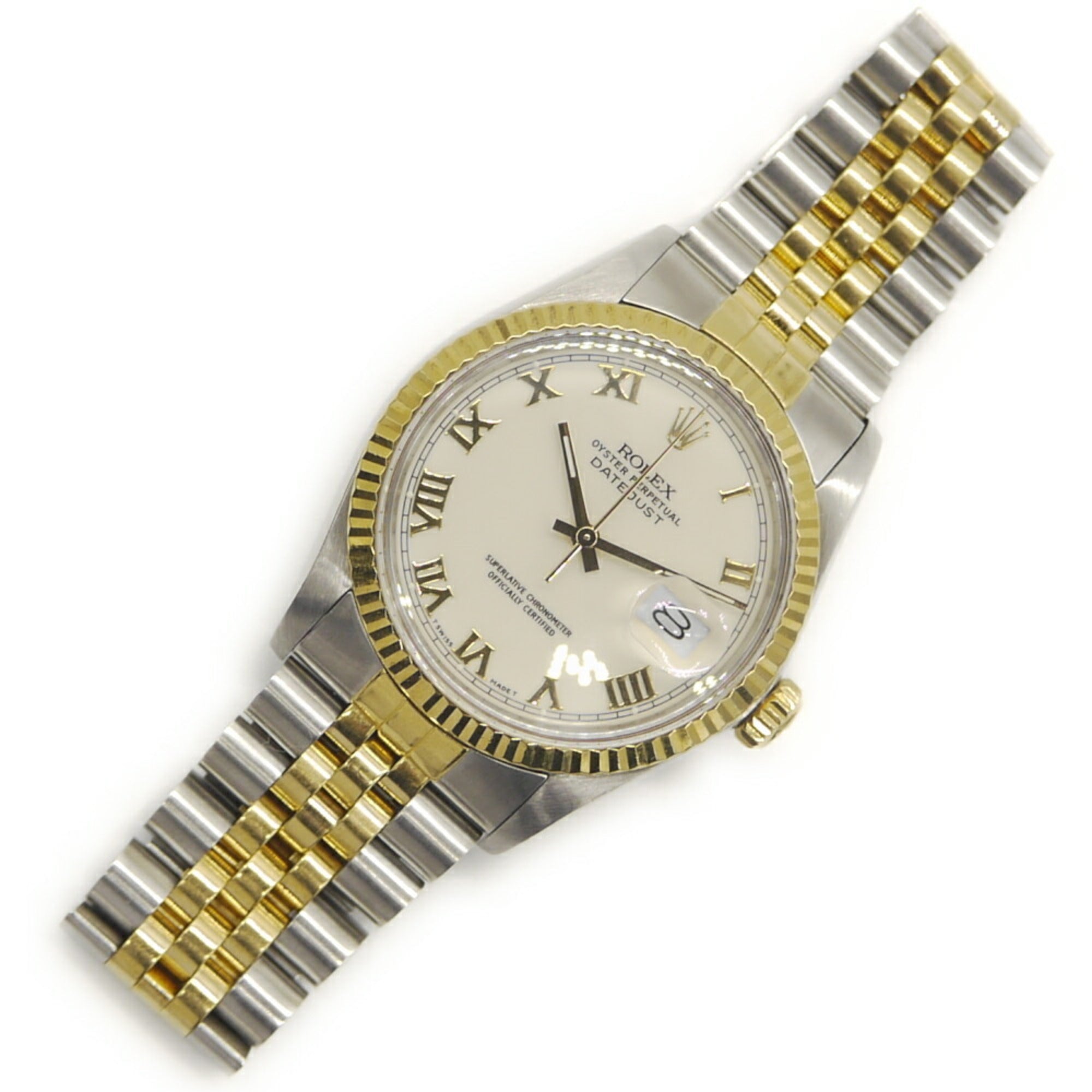 ROLEX Datejust 16013 met Romeinse indexen, R-serienummer, roestvrij staal/geelgoud, automatisch, ivoorkleurige wijzerplaat
