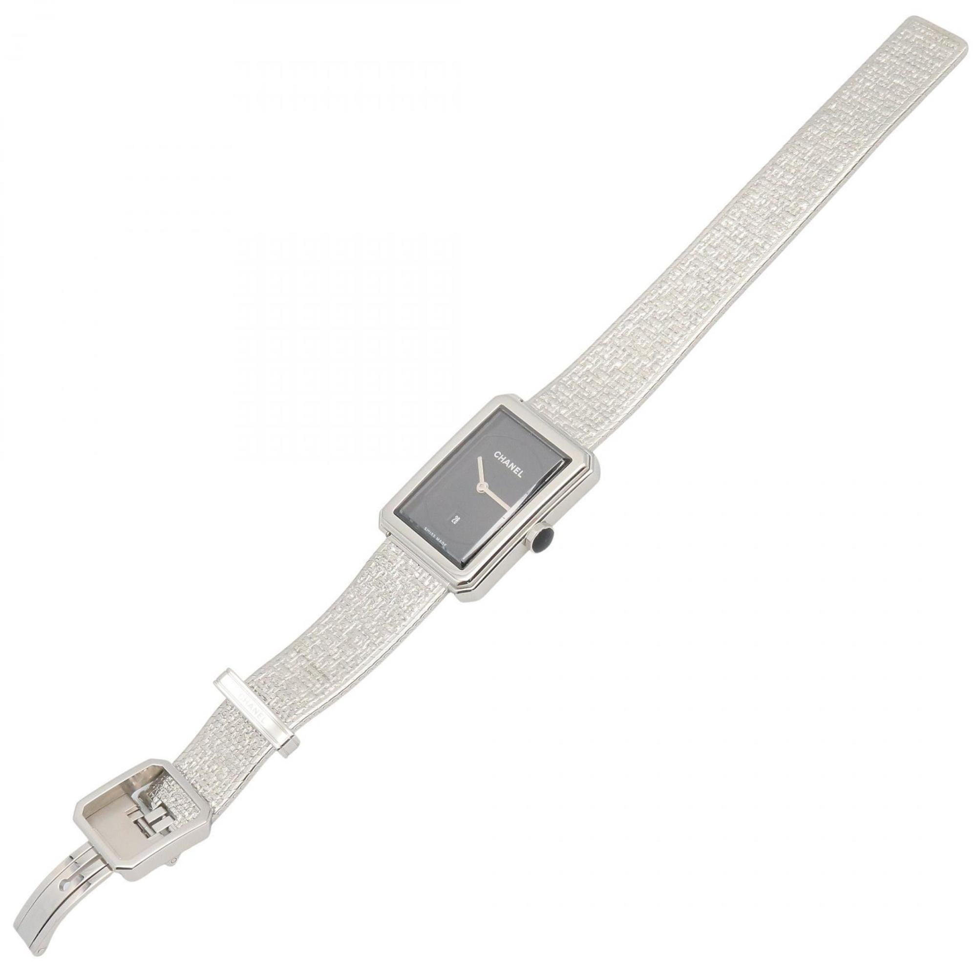 CHANEL Boyfriend Tweed-horloge, roestvrij staal, dames, zwart, H4878