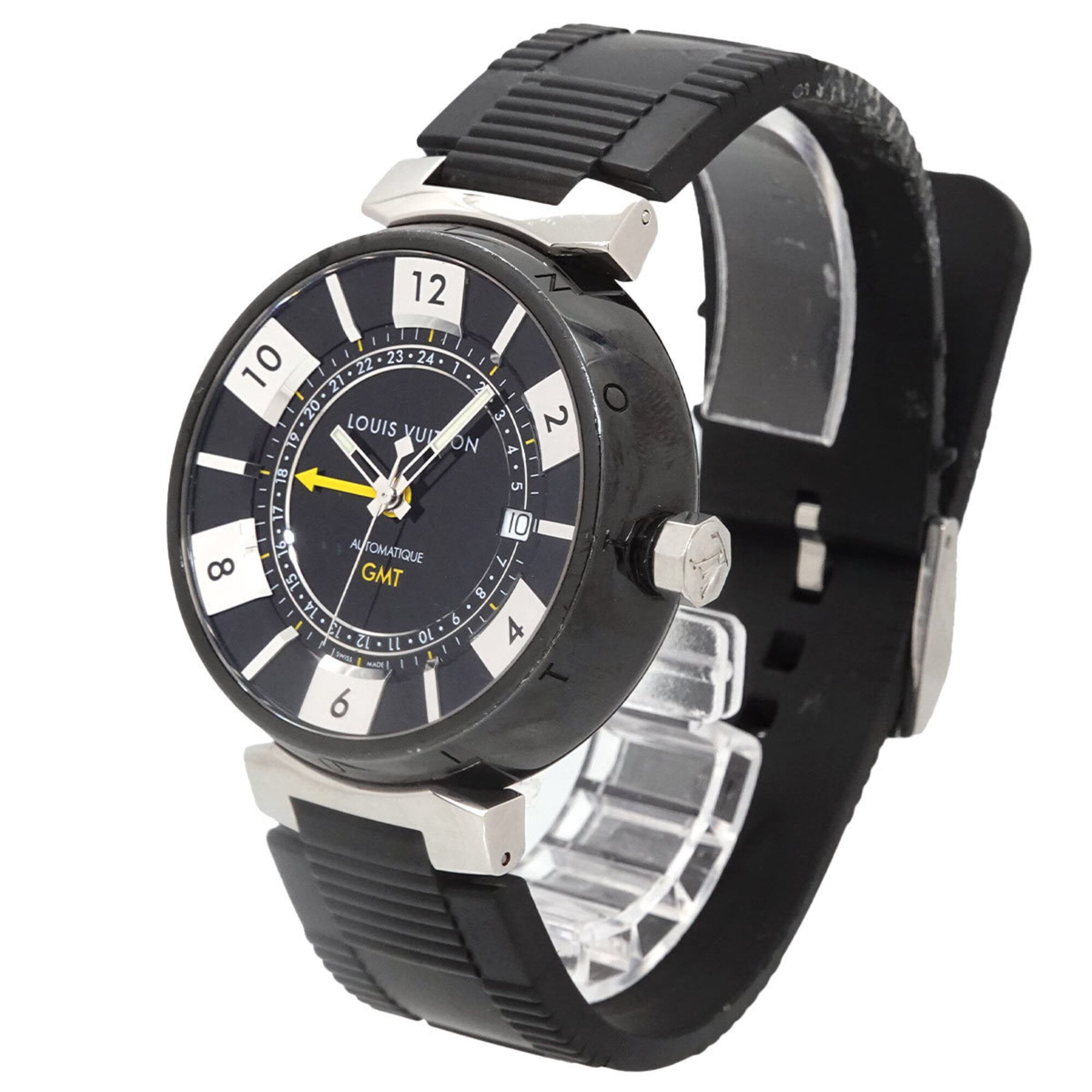 Louis Vuitton Tambour In Black GMT Q113K Men's Watch, Date, Automatic Movement