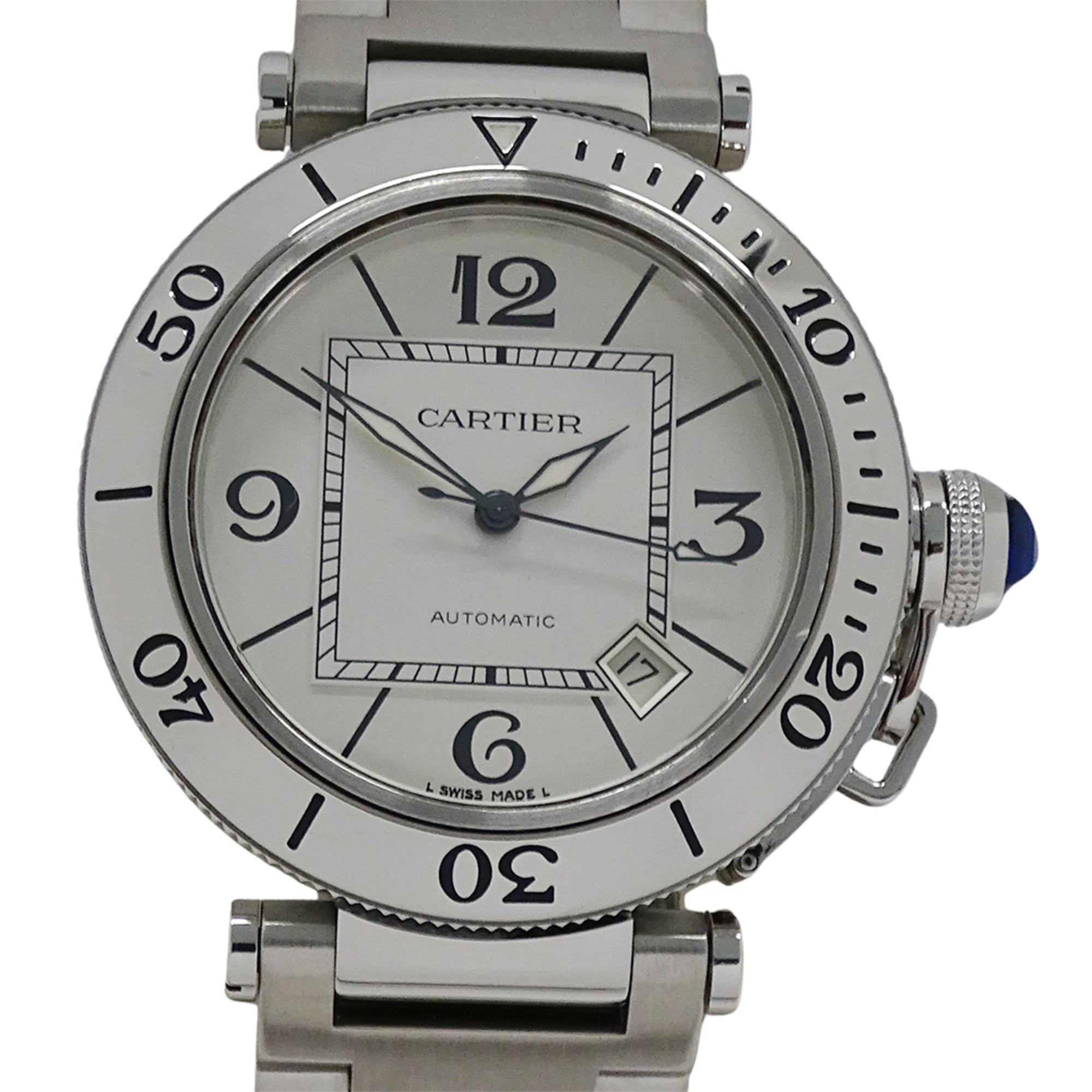 Cartier Pasha Seatimer Date Automatic Watch for Men, Stainless Steel (SS) W31080M7, Silver