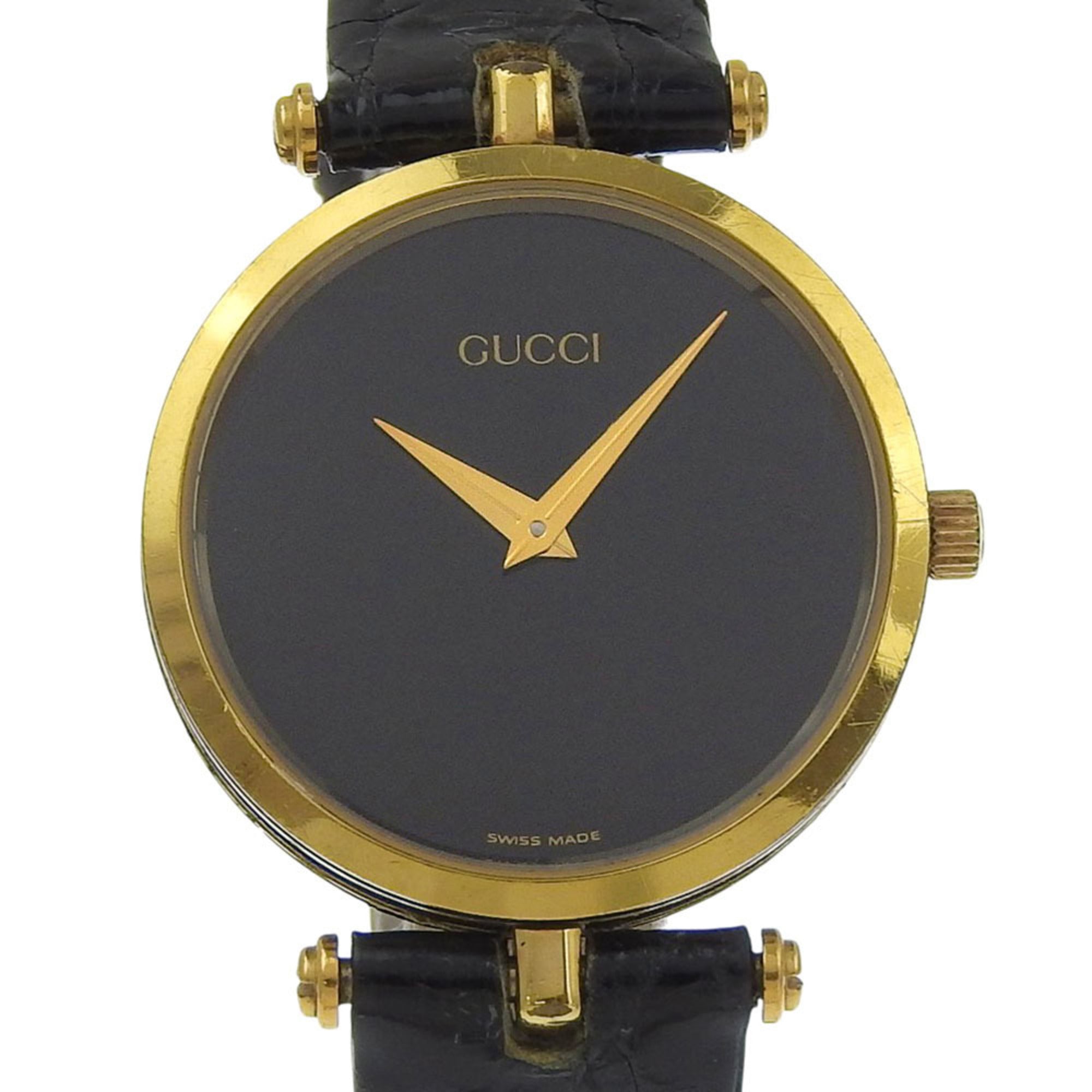 Gucci Sherry Line Watch, Gold Plated, Quartz, Analog, Black Dial, Men's