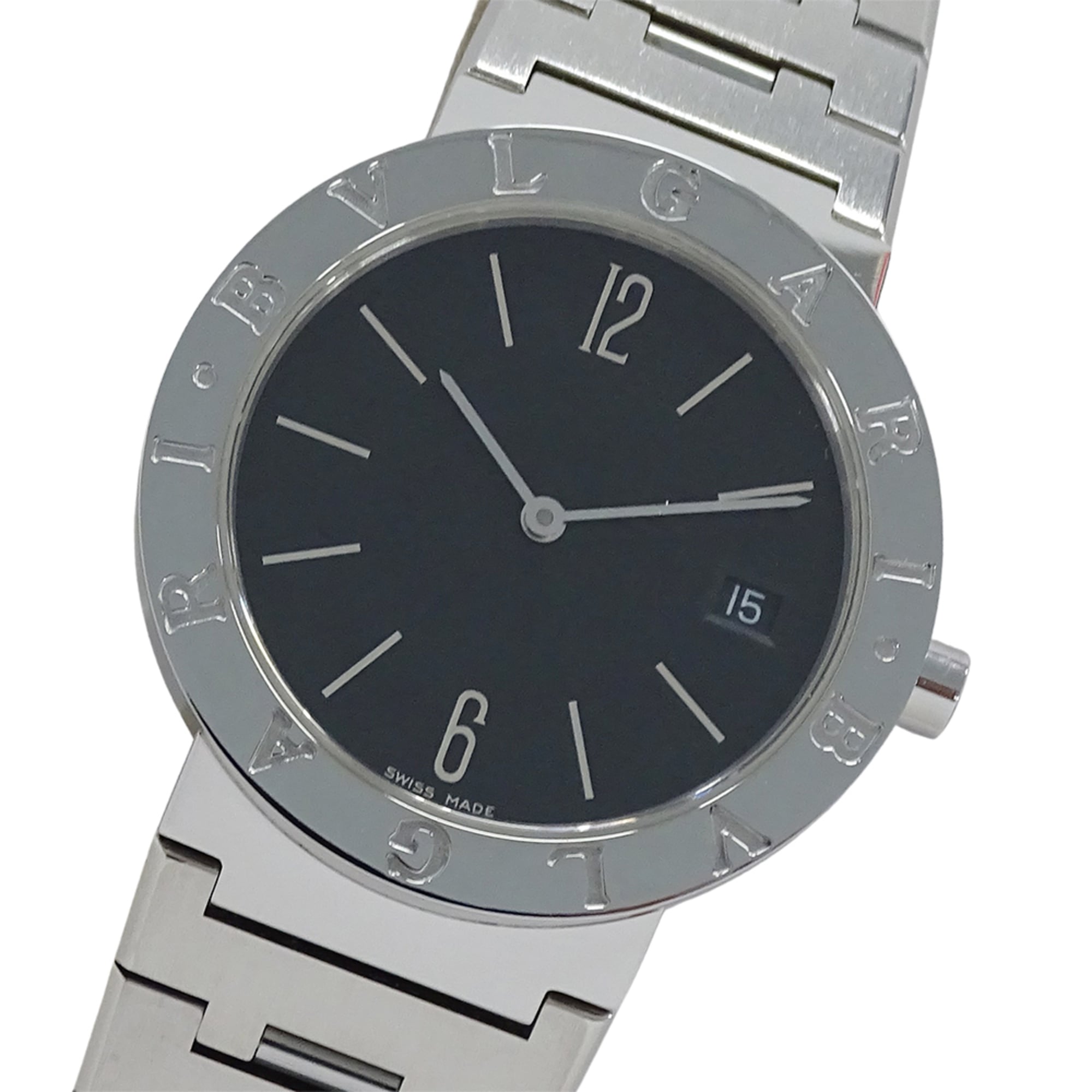 Bulgari BVLGARI Boys' Watch, Brand: Date Quartz QZ Stainless Steel SS BB33SS Silver Black
