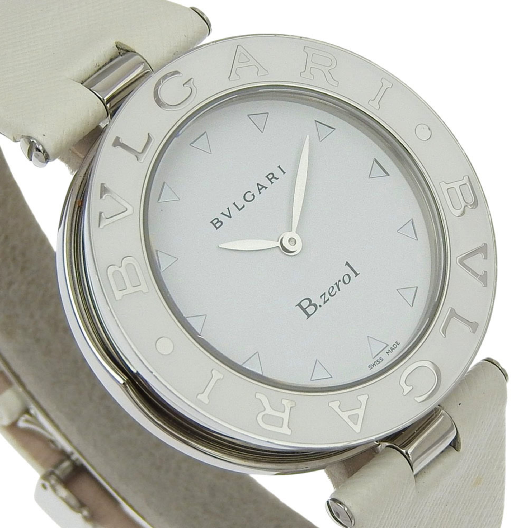 BVLGARI Bzero1-horloge, BZ35S/BZ35WLSL, roestvrij staal en leer, quartz uurwerk, analoge wijzerplaat, witte wijzerplaat, dameshorloge