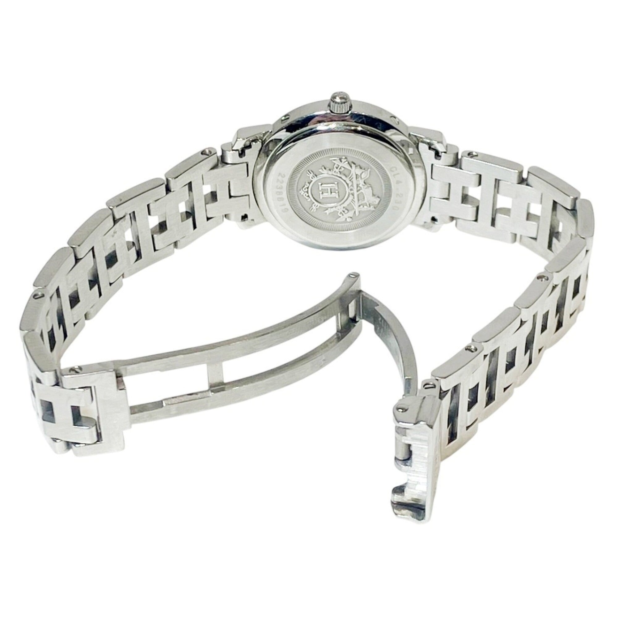 Hermes Clipper Nacre watch, total weight 42.8g, stainless steel, quartz movement, pink mother-of-pearl dial, CL4.230
