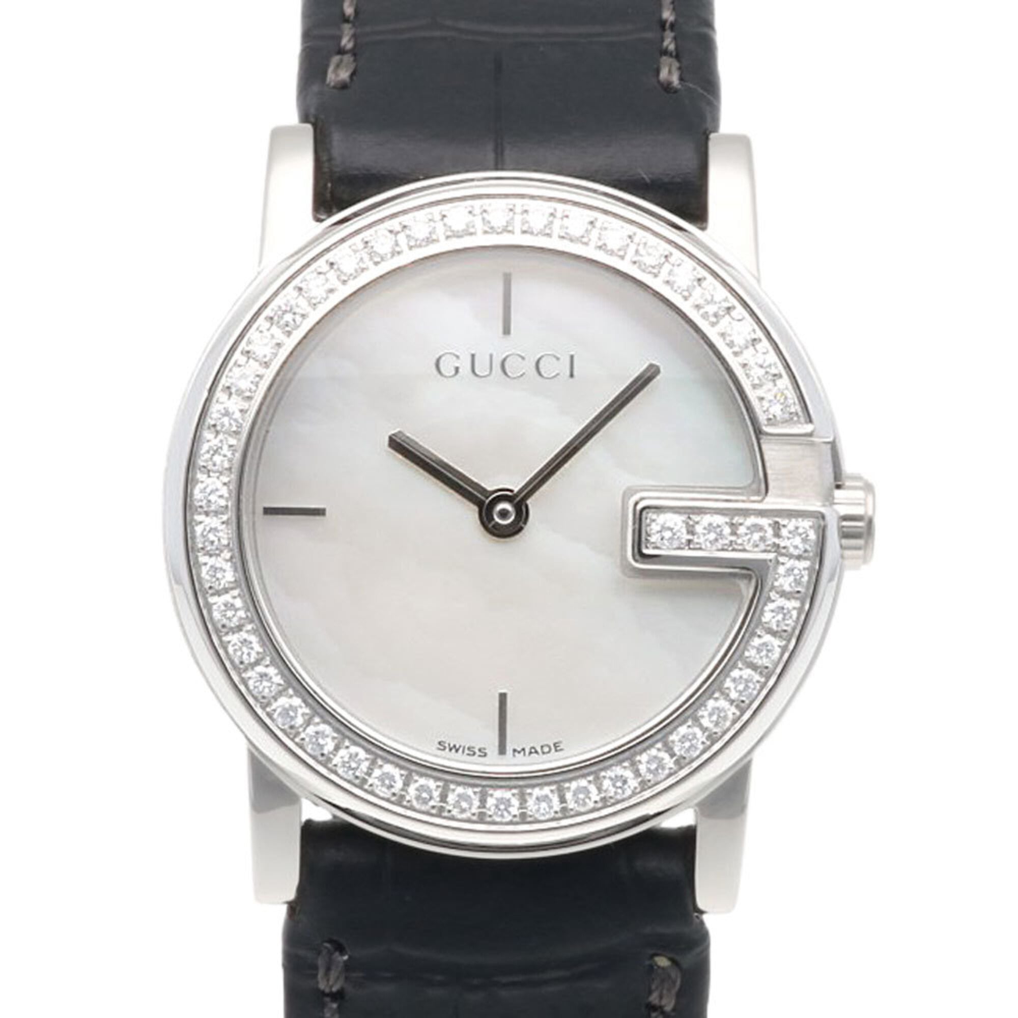 Gucci watch, stainless steel 101L quartz women's GUCCI white shell bezel with diamonds.