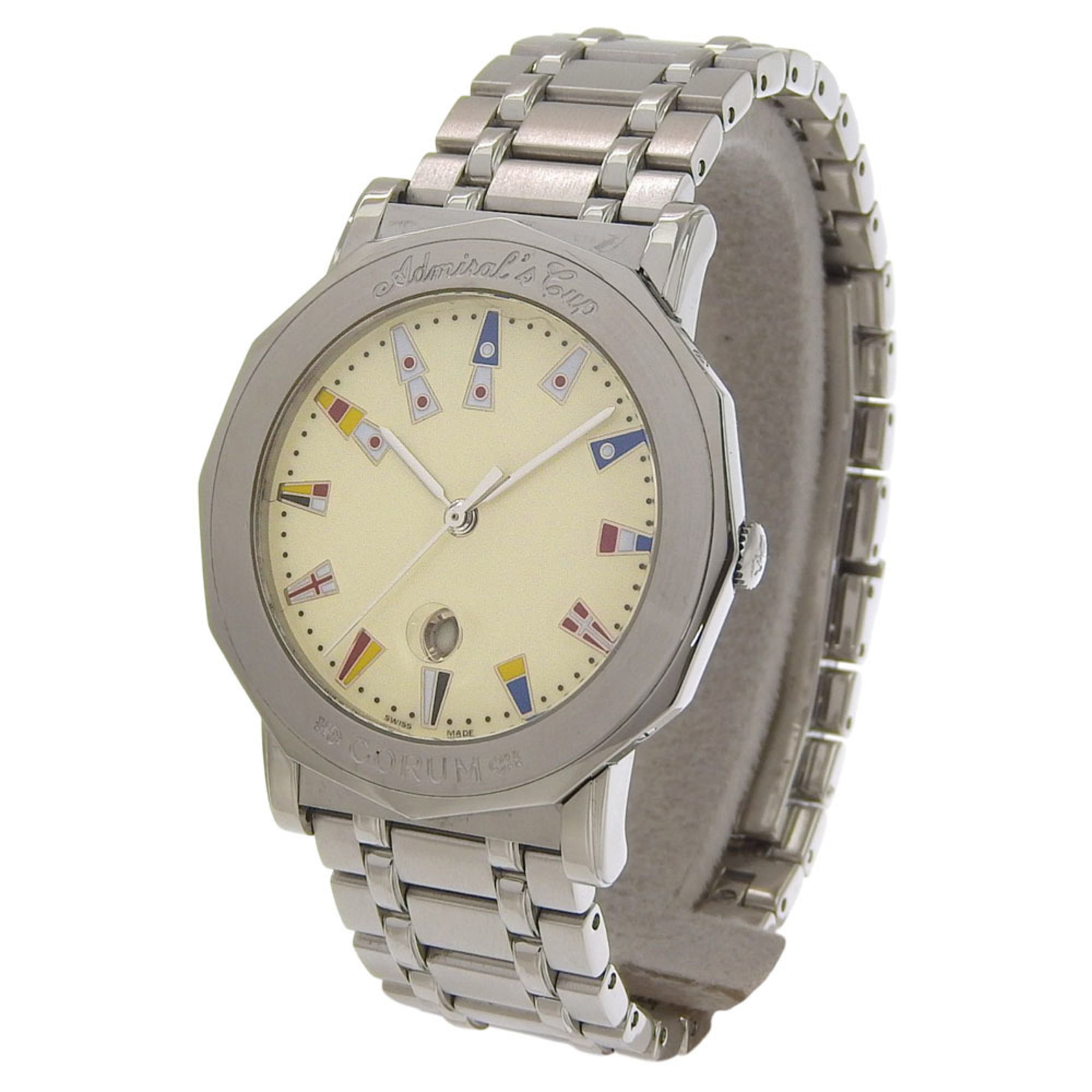 Corum Admirals Cup Watch 99.430.20 V585 Stainless Steel Quartz Analog Ivory Dial Men's