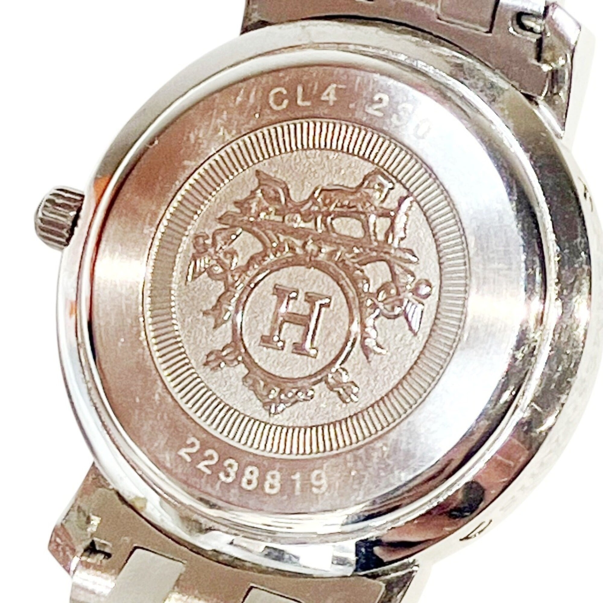 Hermes Clipper Nacre watch, total weight 42.8g, stainless steel, quartz movement, pink mother-of-pearl dial, CL4.230