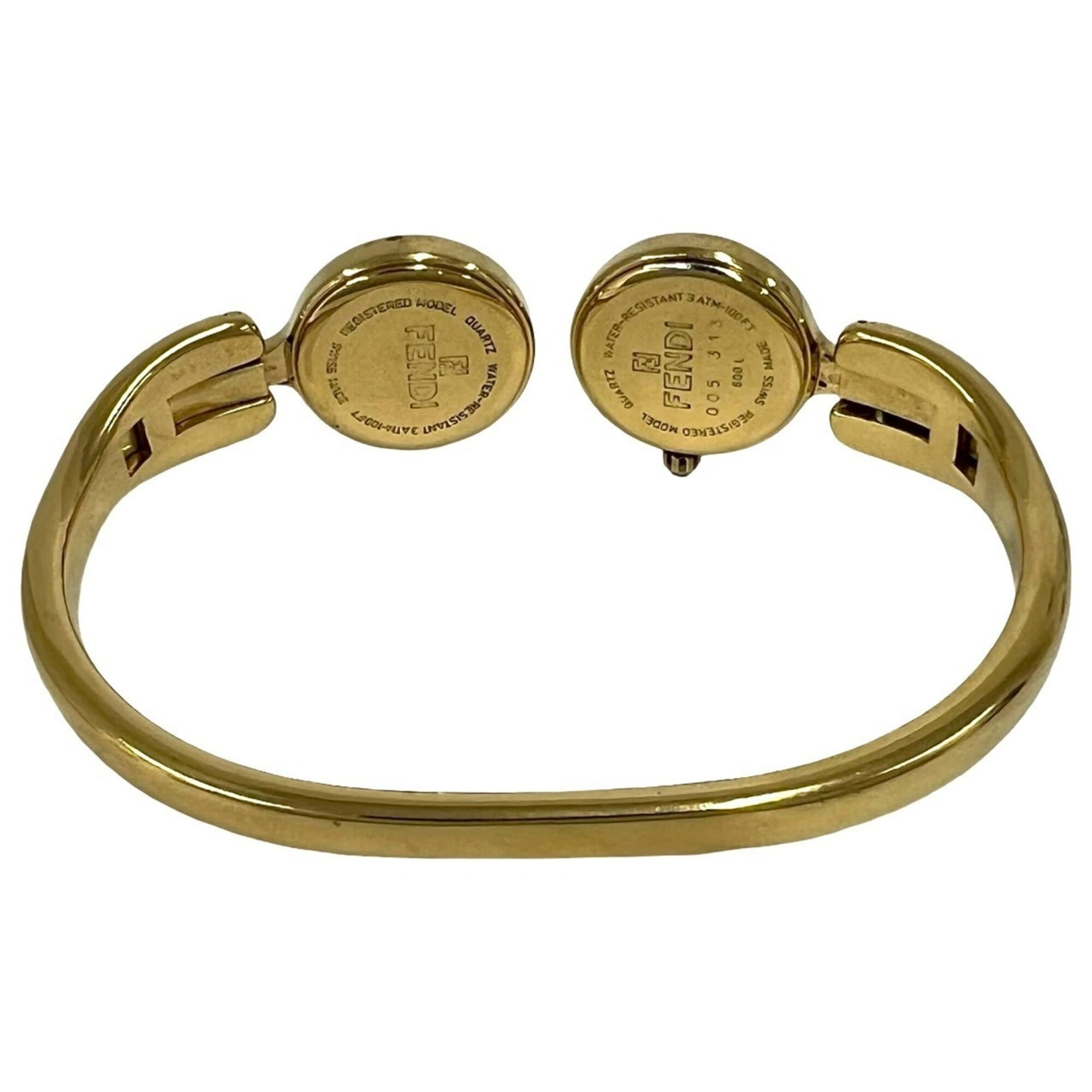 FENDI 600L Logo Engraved GP Quartz Wrist Bangle Gold 22368