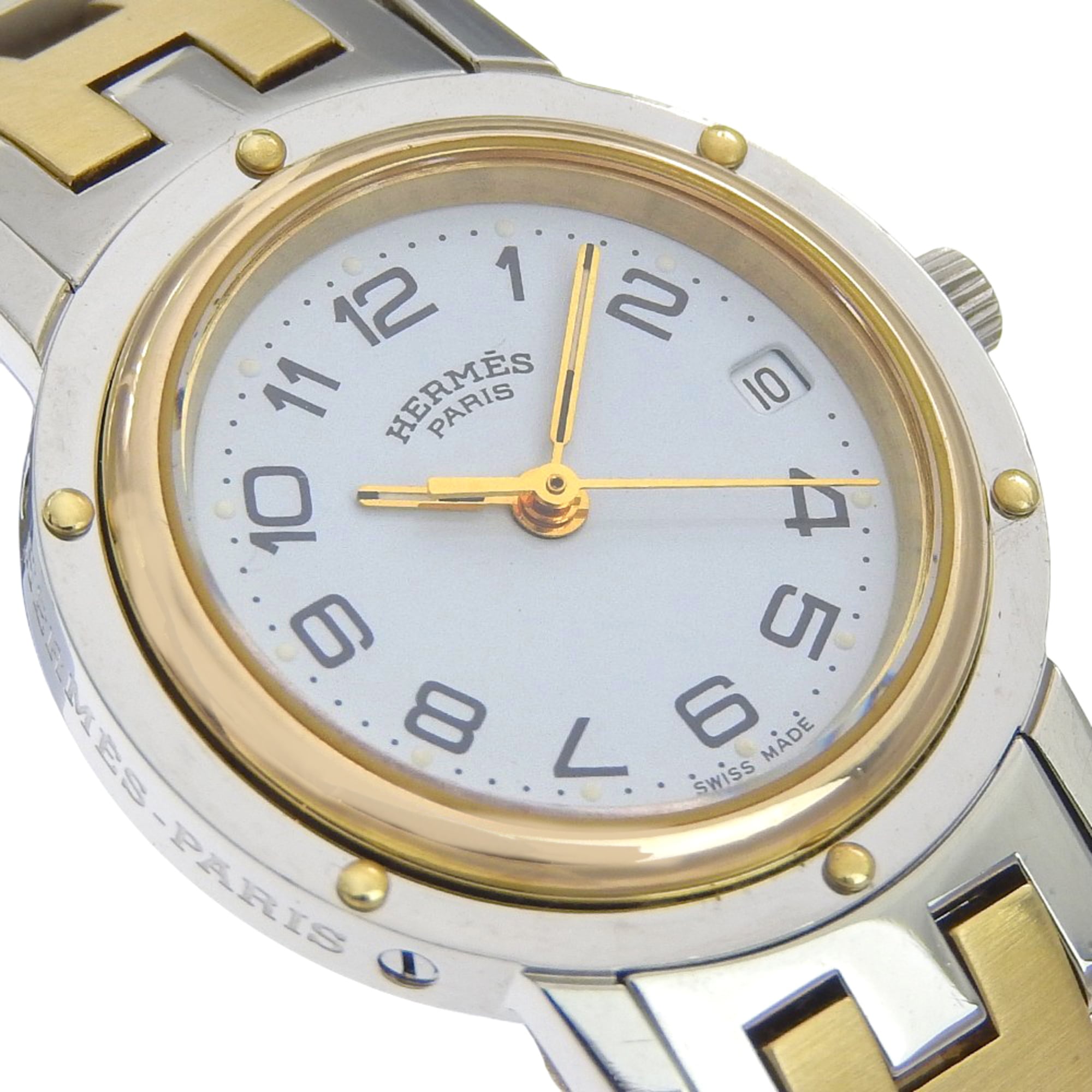 Montre Hermes Clipper CL3.240, acier inoxydable, Quartz, analogique, cadran Blanc, pour femme.