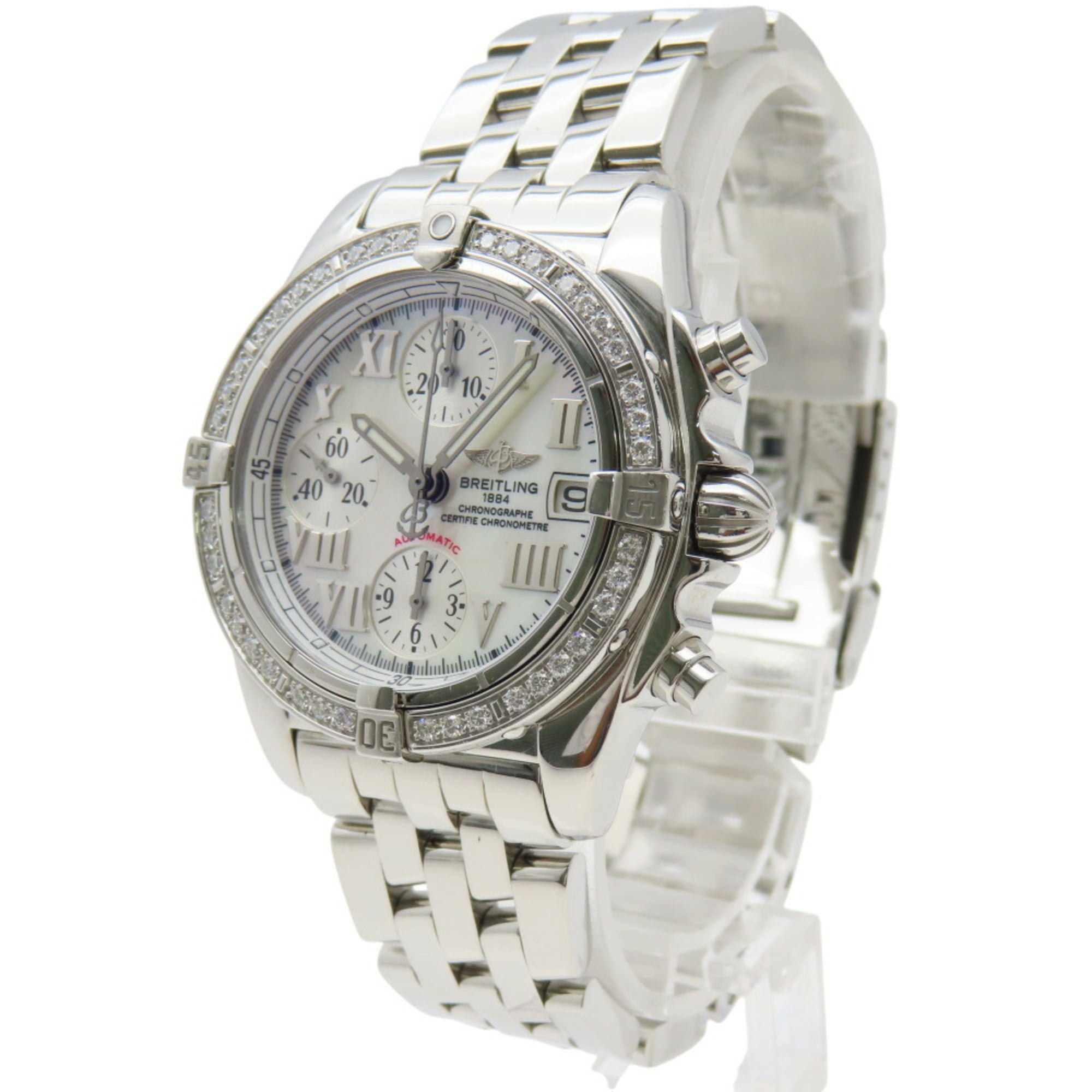 Breitling Chrono Cockpit met diamanten bezel A13358 Automatisch horloge Roestvrij staal/diamant Witte wijzerplaat 0227BREITLING Herenhorloge