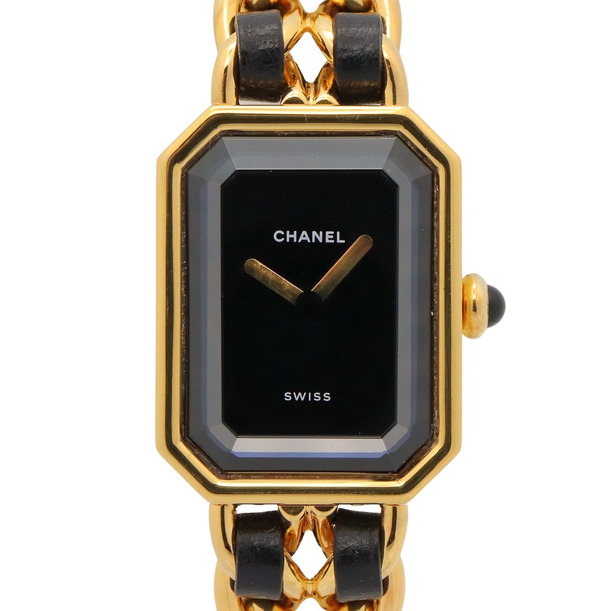 Chanel CHANEL PremiÃ¨re M Wristwatch, Gold Plated (GP), Leather Strap, Women's, Black, H0001