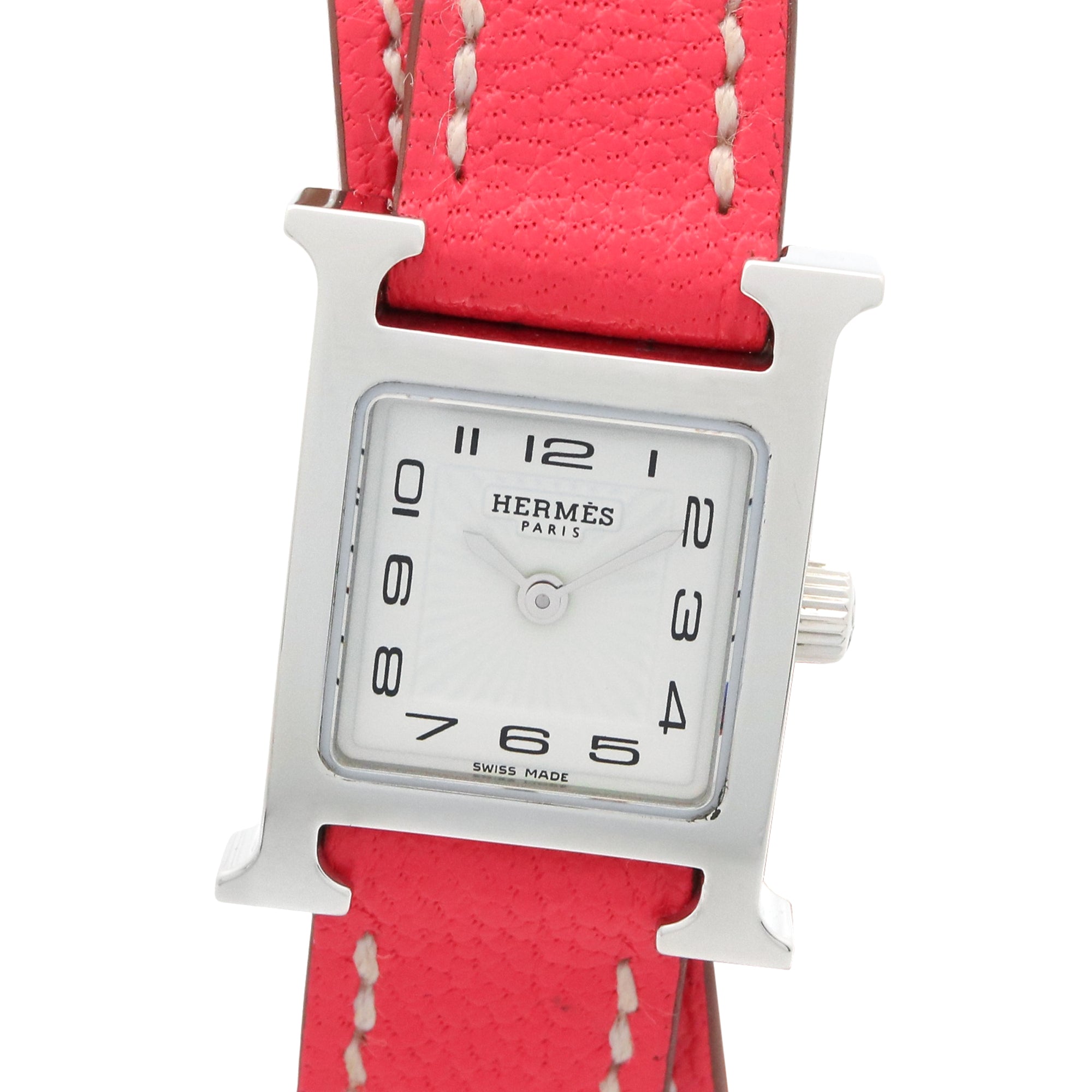 Hermes H-Watch Mini Double Tour Wristwatch, Stainless Steel, Leather Strap, Women's, White (HH1.110)