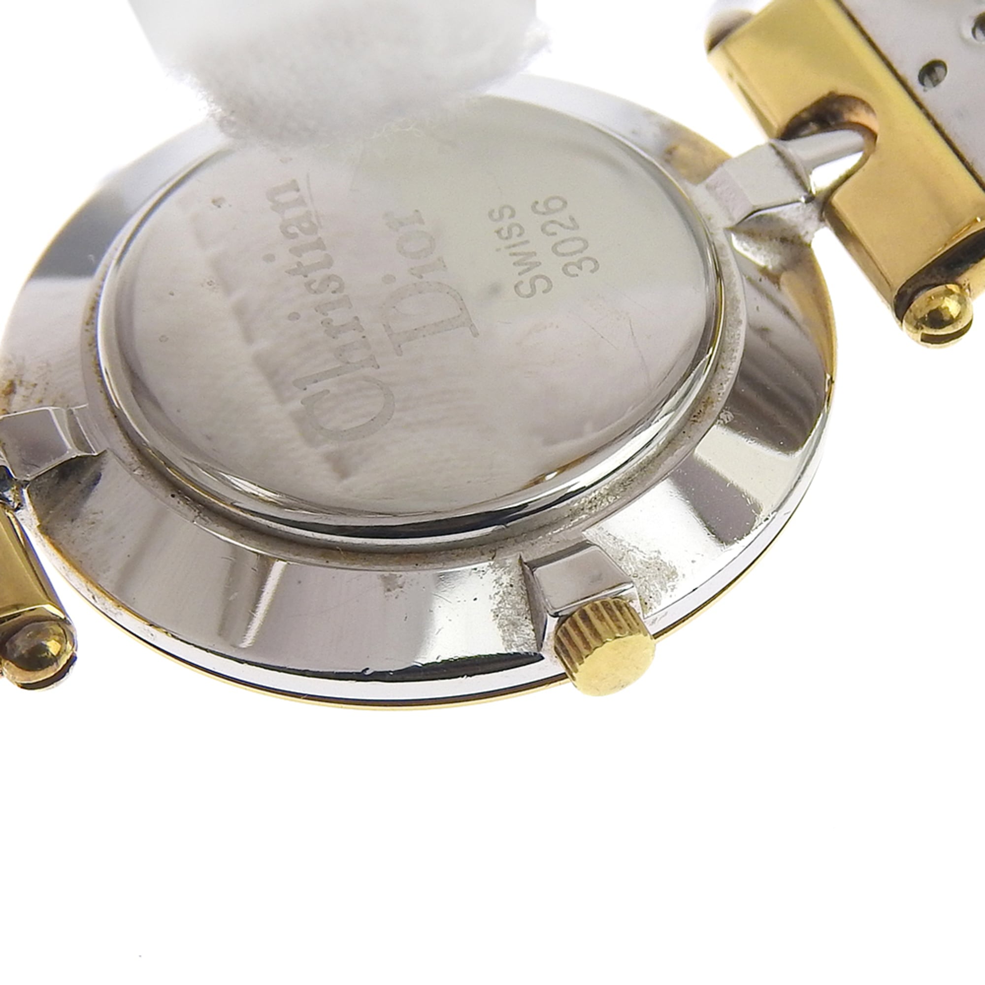 Christian Dior-horloge 3026, roestvrij staal met verguld zilver, quartz uurwerk, analoge wijzerplaat, zwarte wijzerplaat, damesmodel