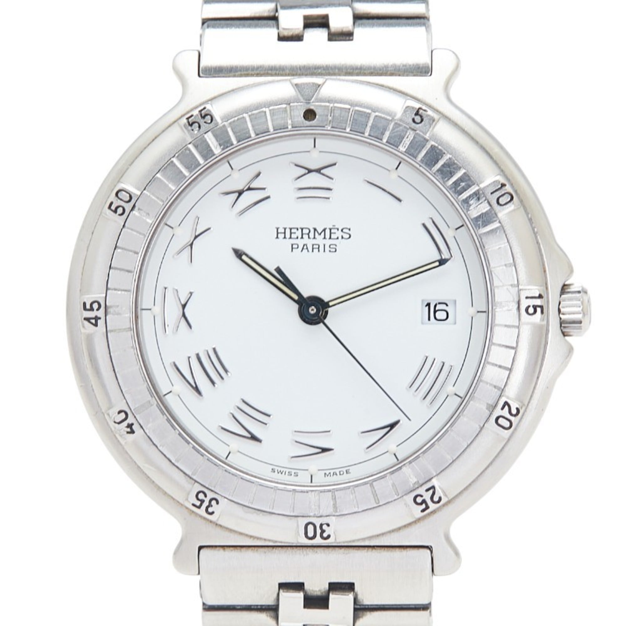 HermÃ¨s Captain Nemo Quartz Watch with White Dial and Stainless Steel, Women's