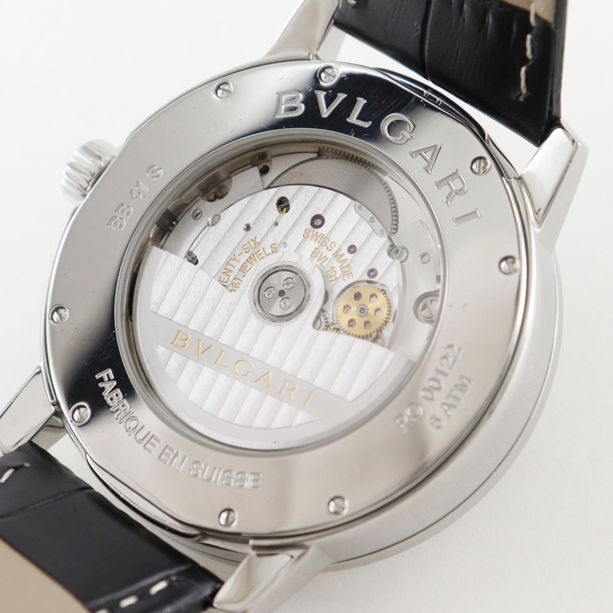 Montre Bvlgari BB41BSLD pour homme, en acier inoxydable et cuir, à remontage Automatique cadran Noir