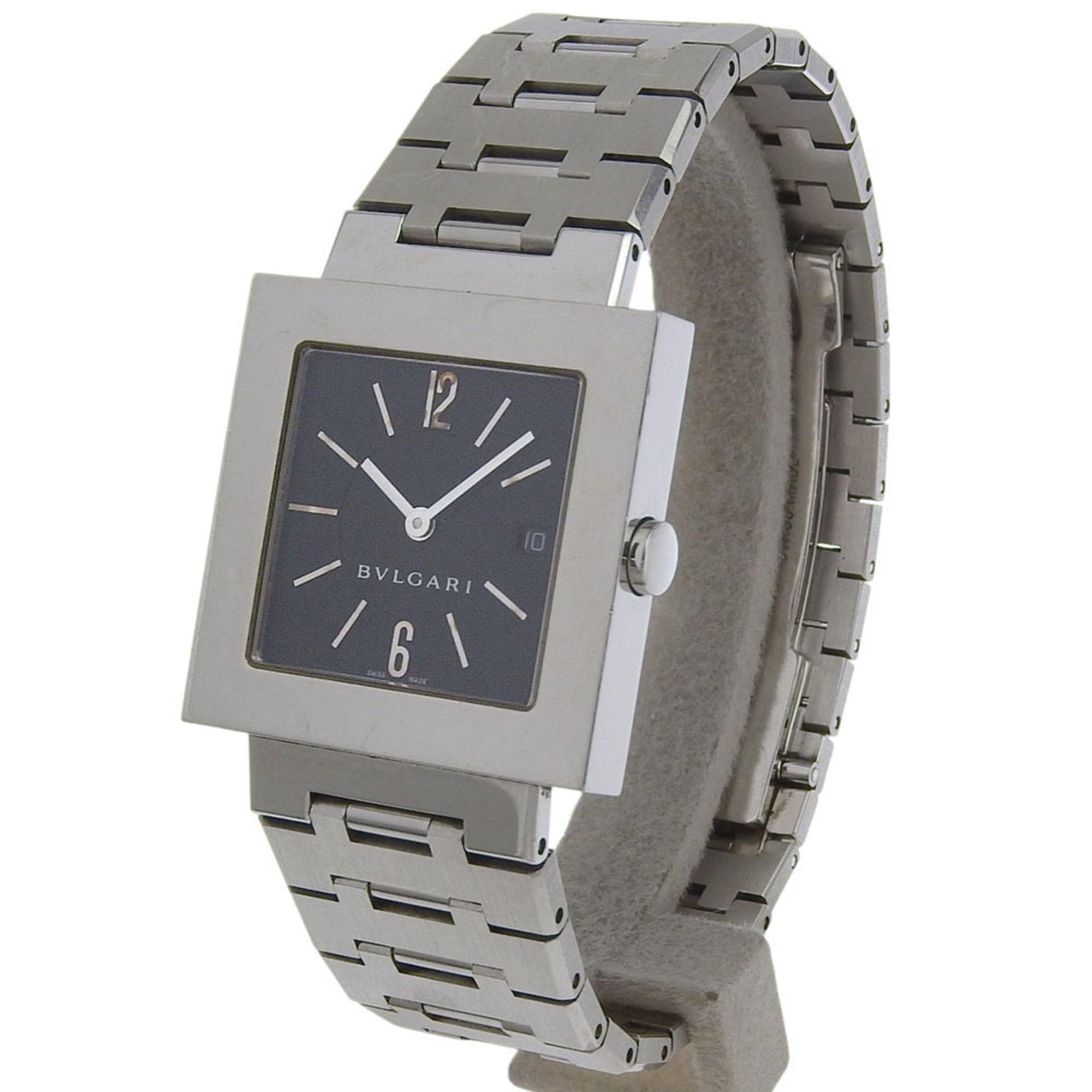 BVLGARI Quadrado Watch SQ29SSD Stainless Steel Quartz Analog Display Black Dial Unisex