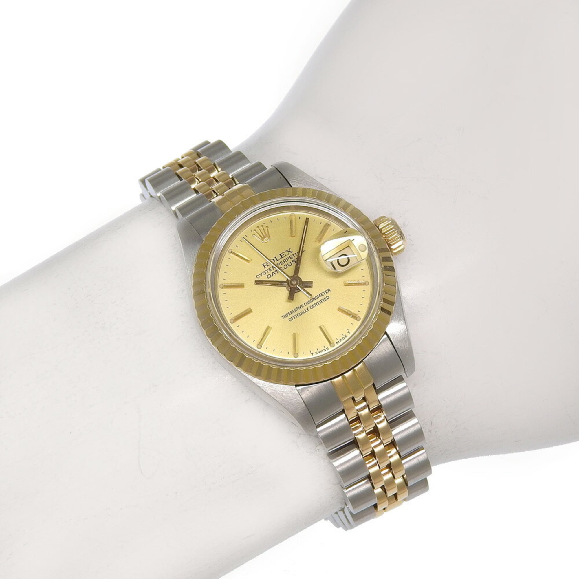 Rolex Datejust Zweifarbig 69173, Seriennummer im Bereich 96, Champagner Zifferblatt, Edelstahl, 18 Karat Gelbgold, Automatikaufzug.
