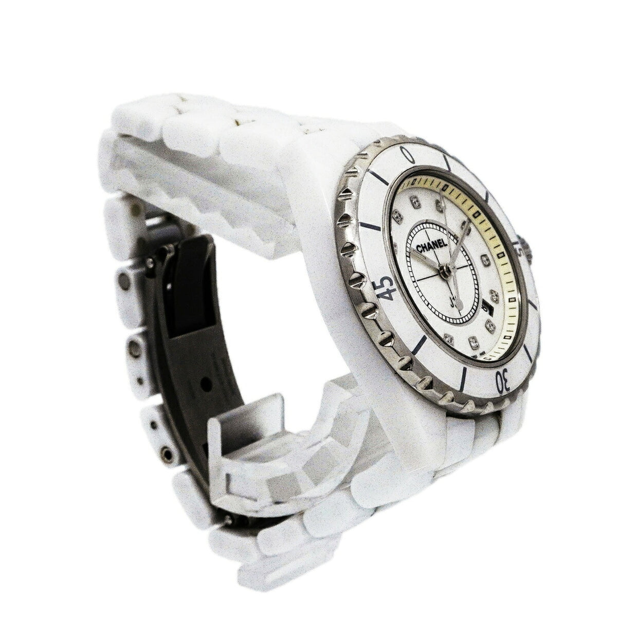 Chanel J12 12P Diamond H1628 White Dial 34mm Watch