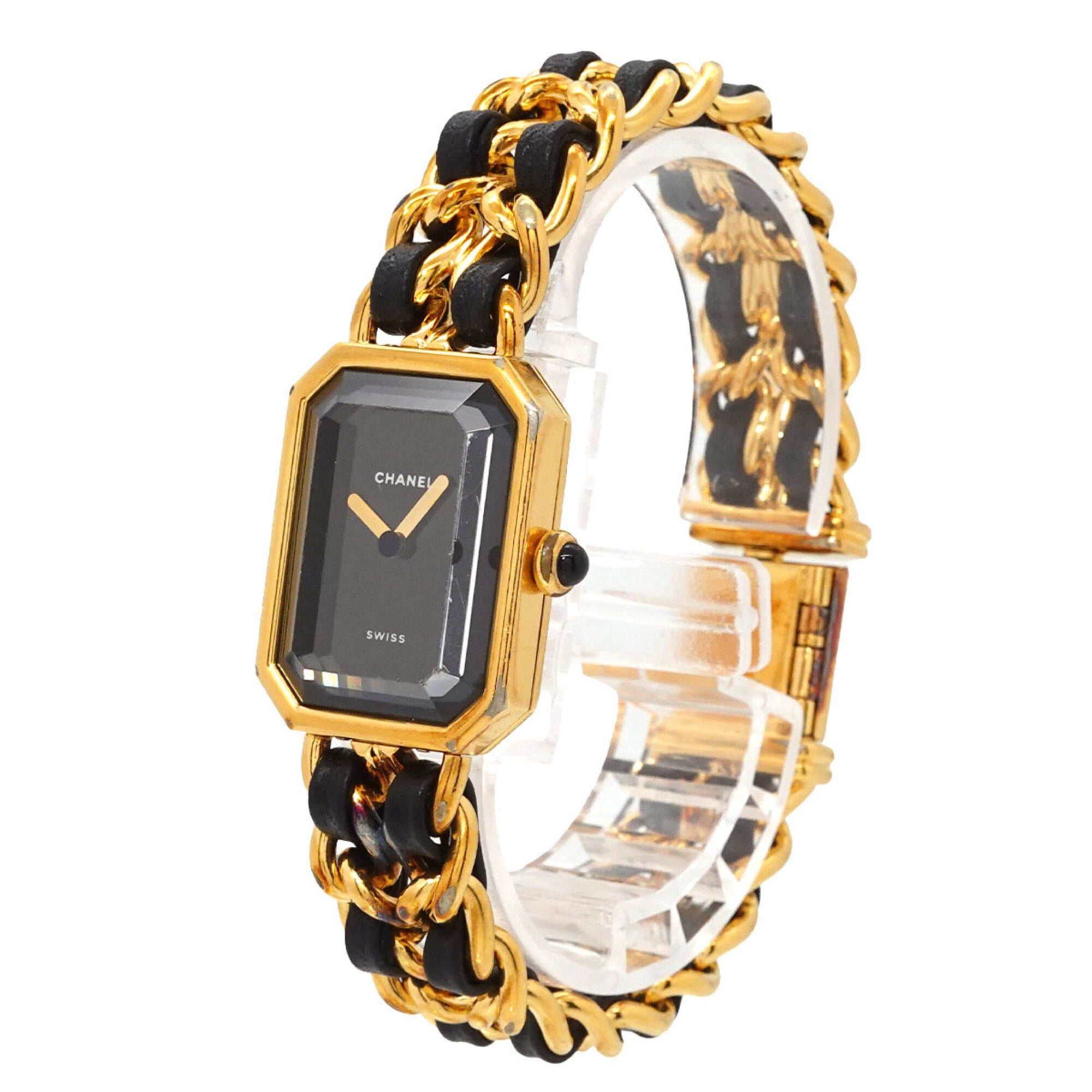 Chanel Premiere Large Size H0001 Wo Black Gold Quartz