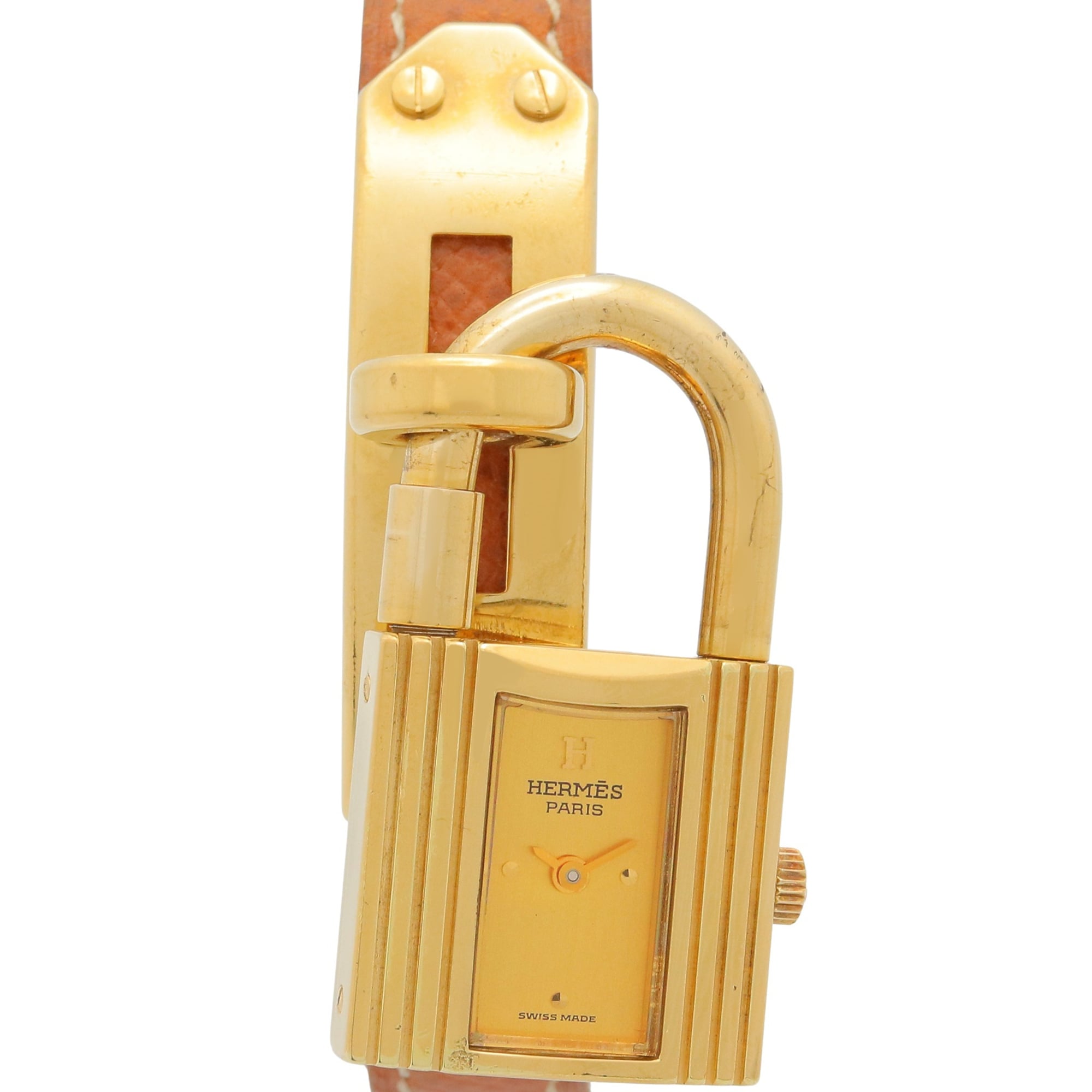 Hermes Kelly Watch, Gold Plated (GP), Leather Strap, Women's, Tone, KE1.201