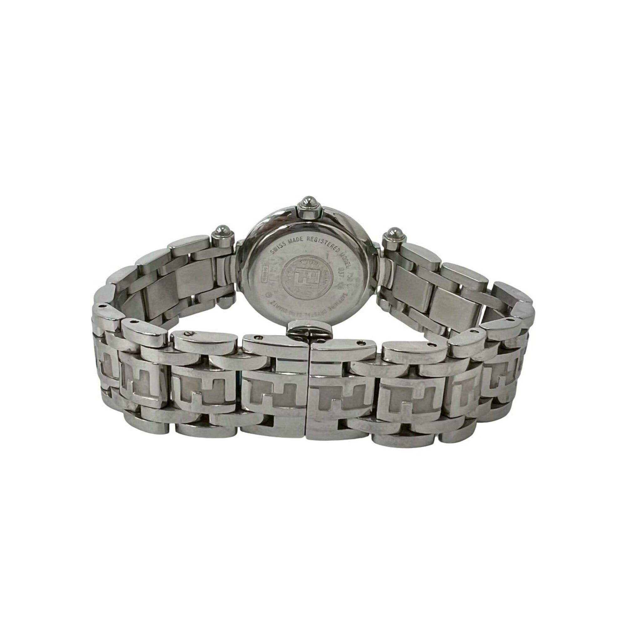 FENDI 750L Orologi FF Logo Stainless Steel Quartz Watch, Silver/Black, 39005