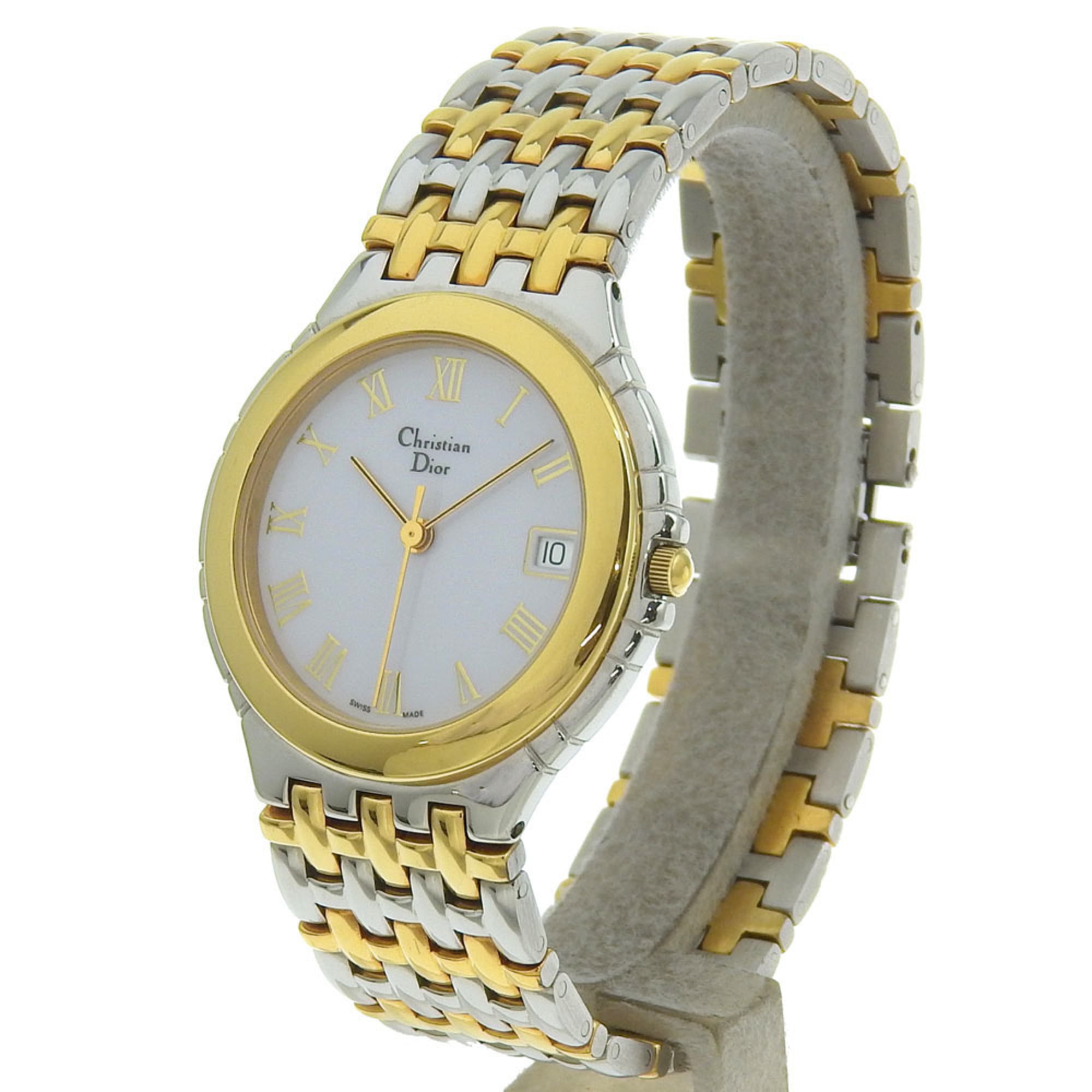 Christian Dior Combination Watch 3023 Stainless Steel x Gold Plated Quartz Analog Display White Dial Boys