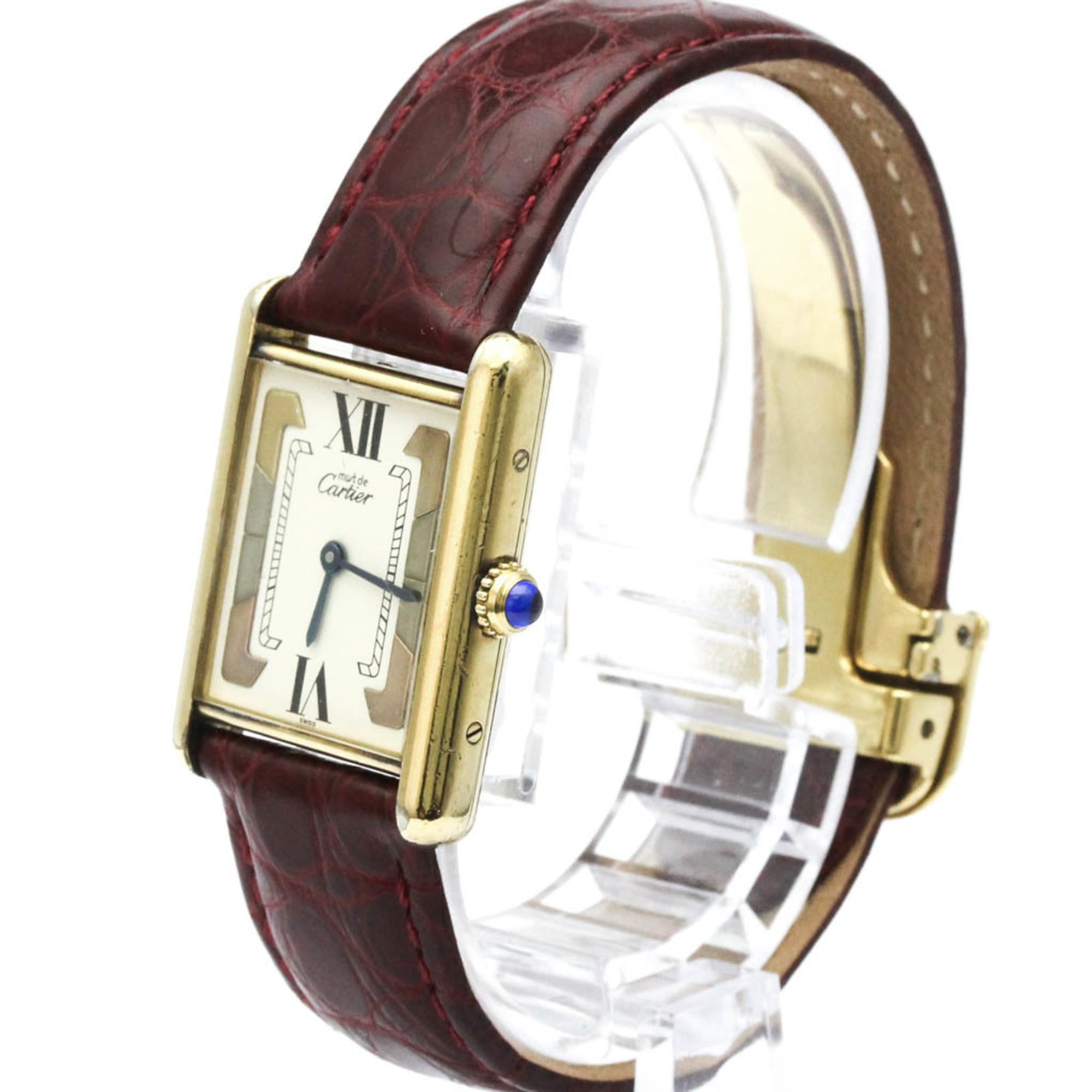 CARTIER Tank Vermeil Gold Plated Leater Quartz Mens Watch 590005