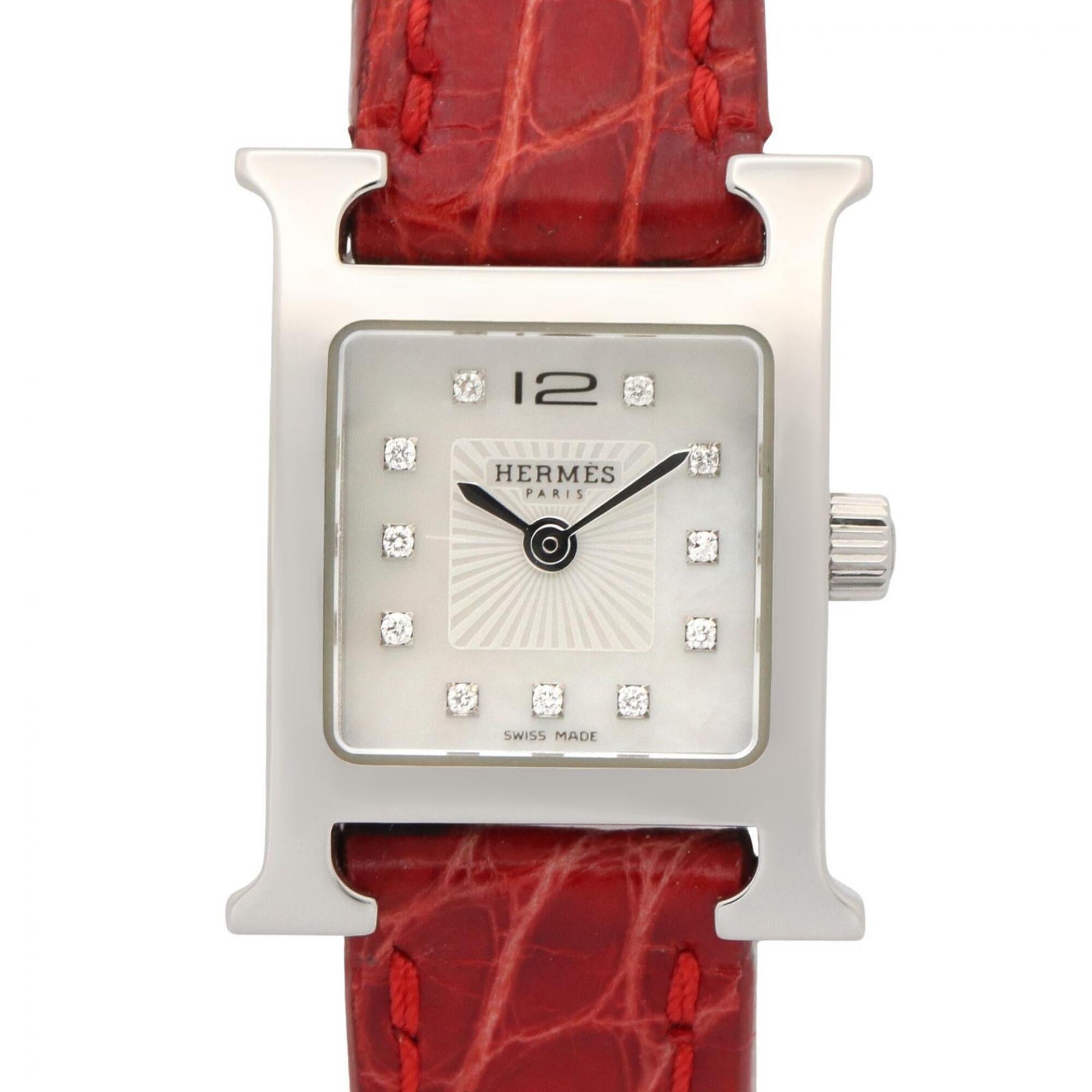 Hermes H- Mini White Shell HH1.110 Horloge met witte wijzerplaat, 17 mm