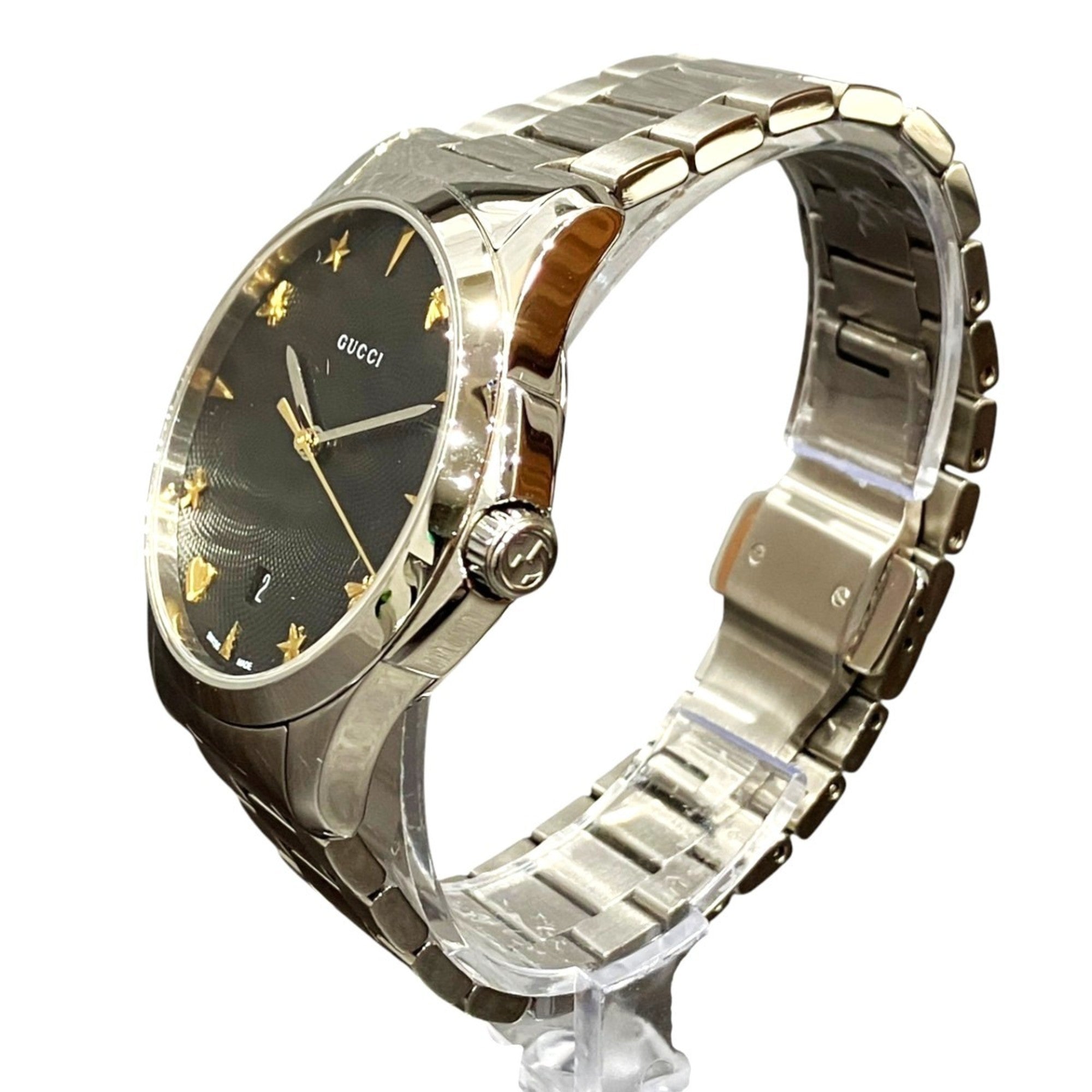 Gucci G-Timeless watch, total weight 105.2g, stainless steel, quartz movement, black dial, YA1264029A, free shipping.