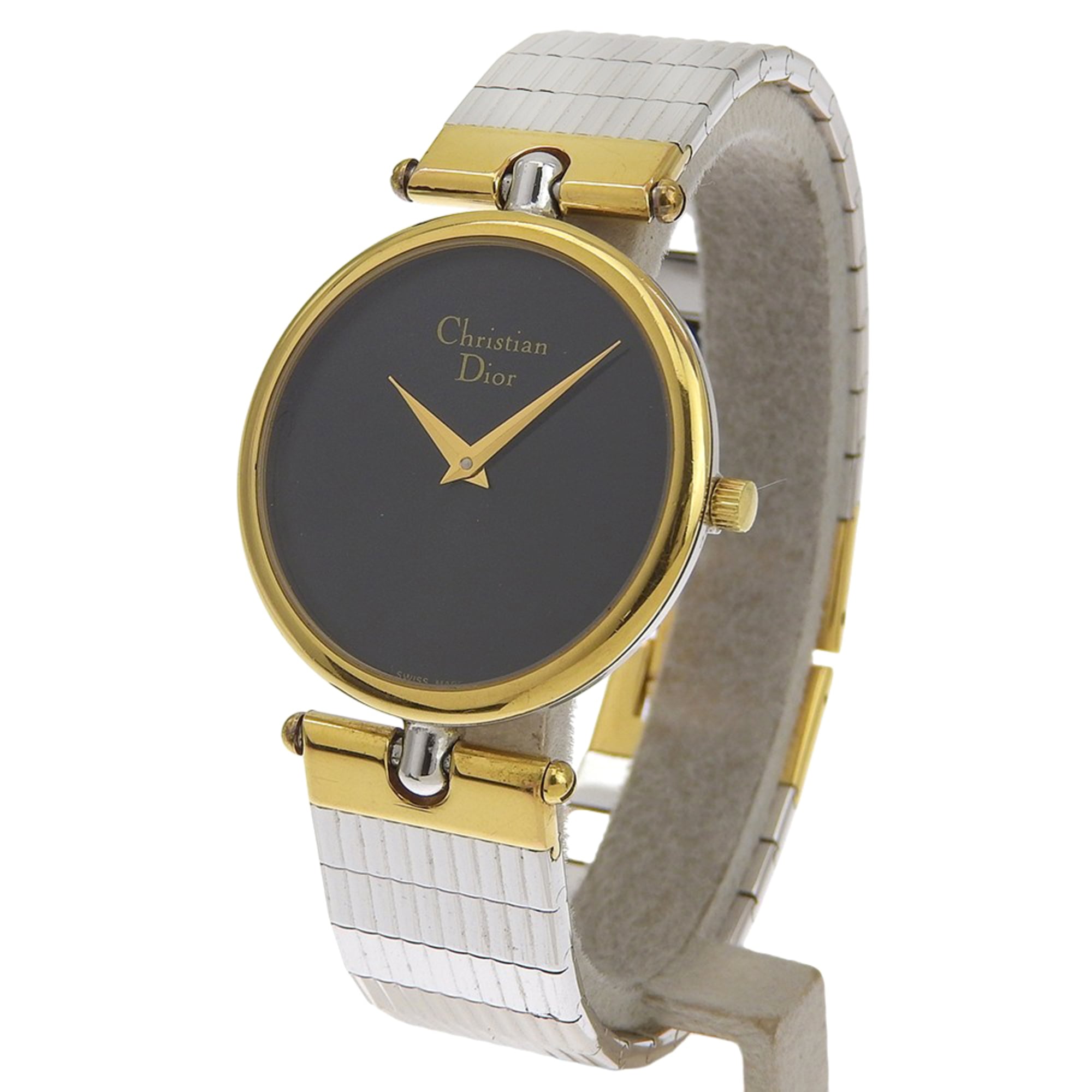 Christian Dior Watch 3026, Stainless Steel with Gold Plated Silver Quartz Movement, Analog Display, Black Dial, Women's