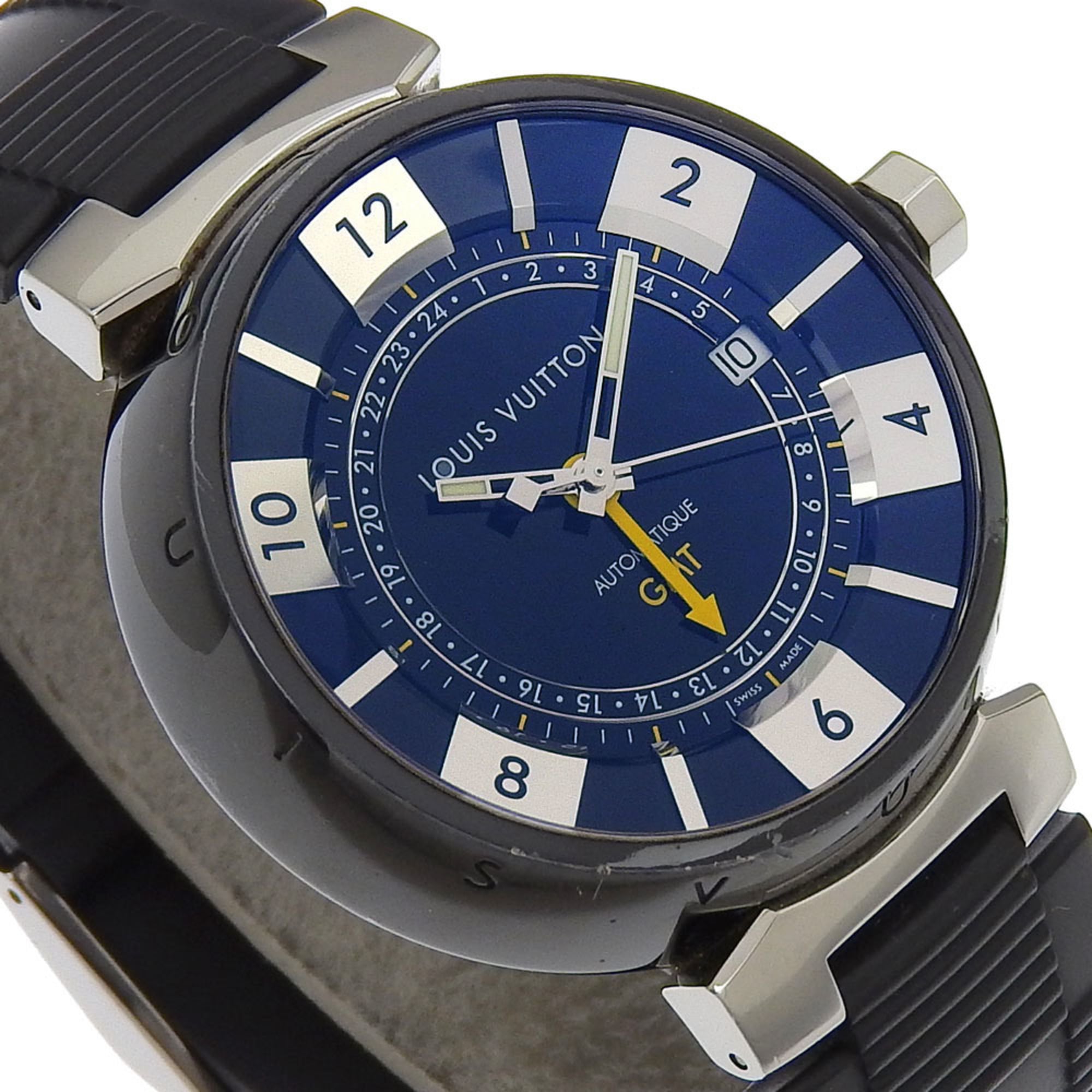 Louis Vuitton Tambour GMT Uhr Q113K Edelstahl x Kautschuk Automatik Schwarz Zifferblatt Herrenuhr