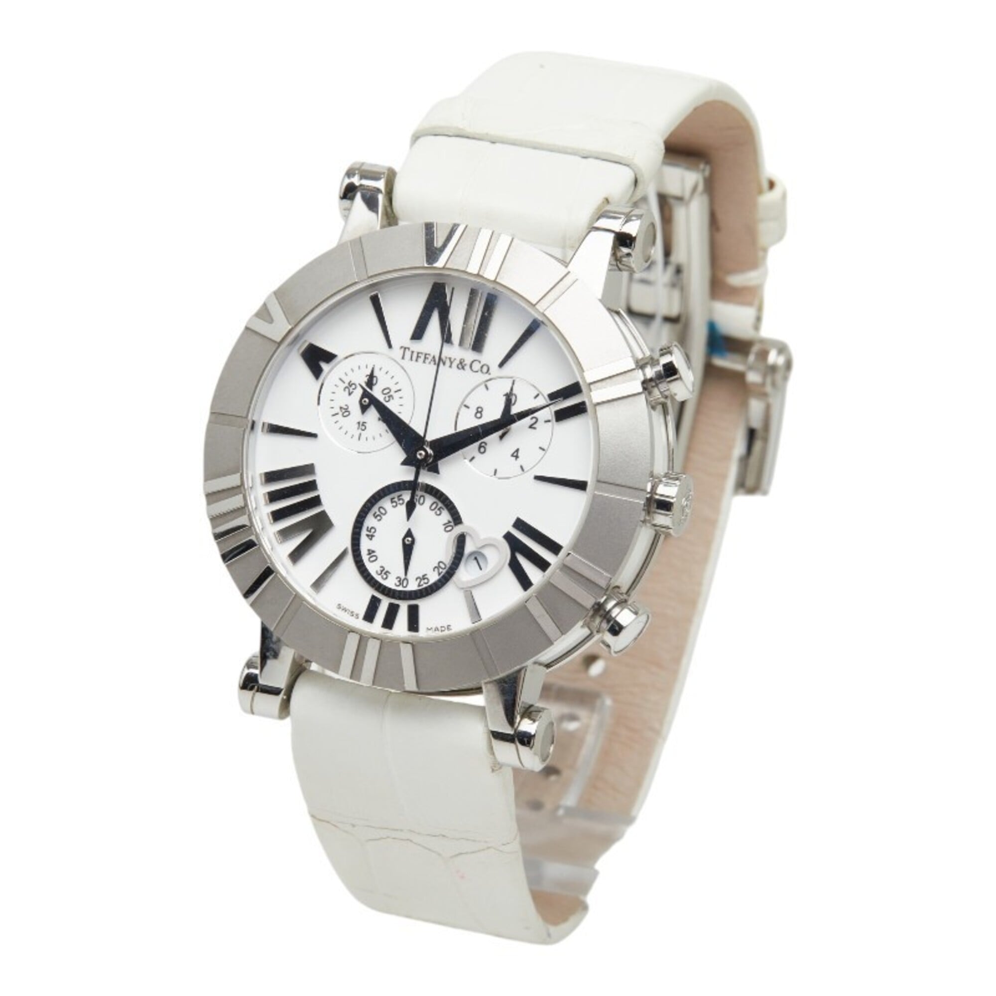Tiffany & Co. Atlas Chronograph Watch Z1301.32.11A20A71A Quartz White Dial Stainless Steel Leather Ceramic Men's