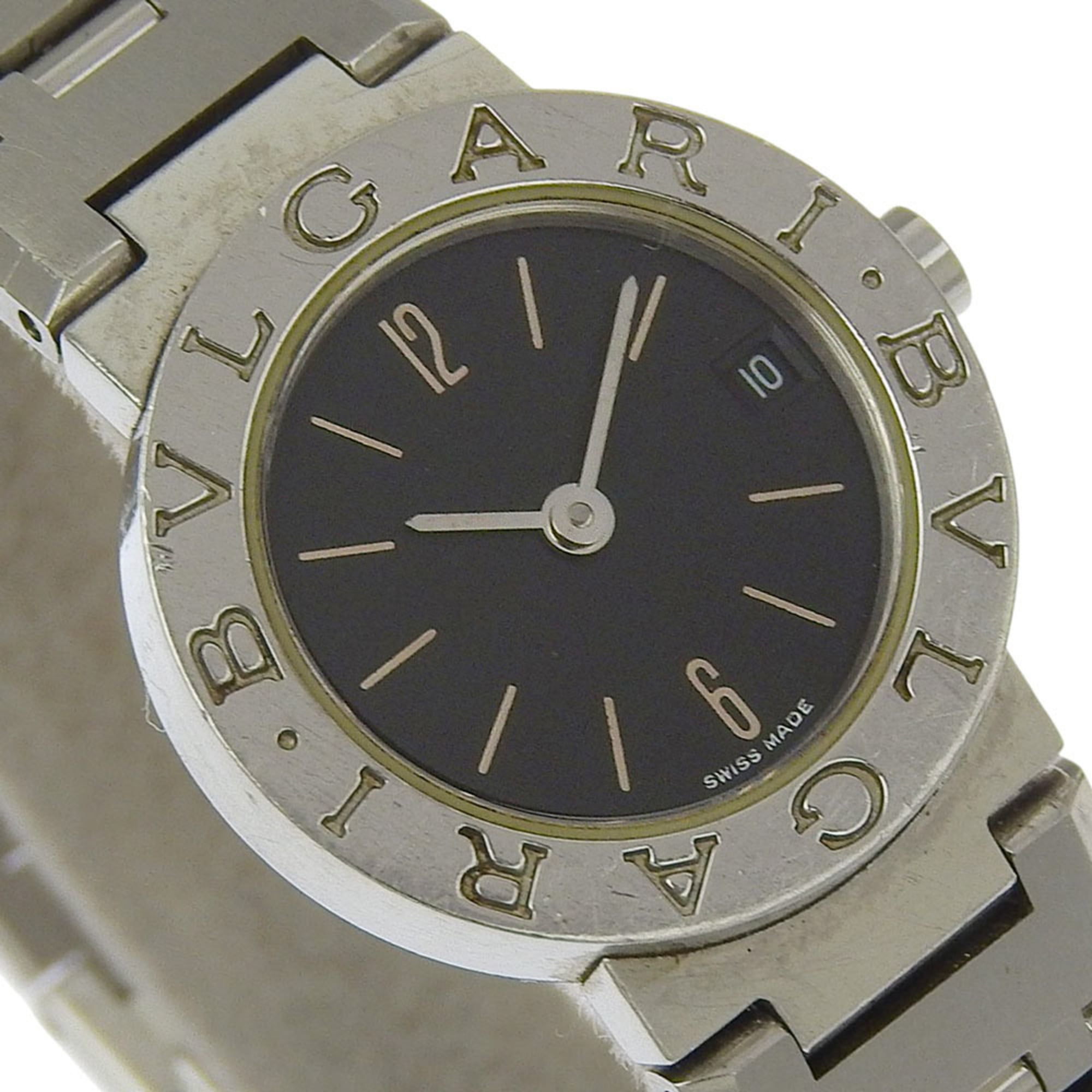 BVLGARI polshorloge BB23SS roestvrij staal, quartz, analoog display, zwarte wijzerplaat, damesmodel