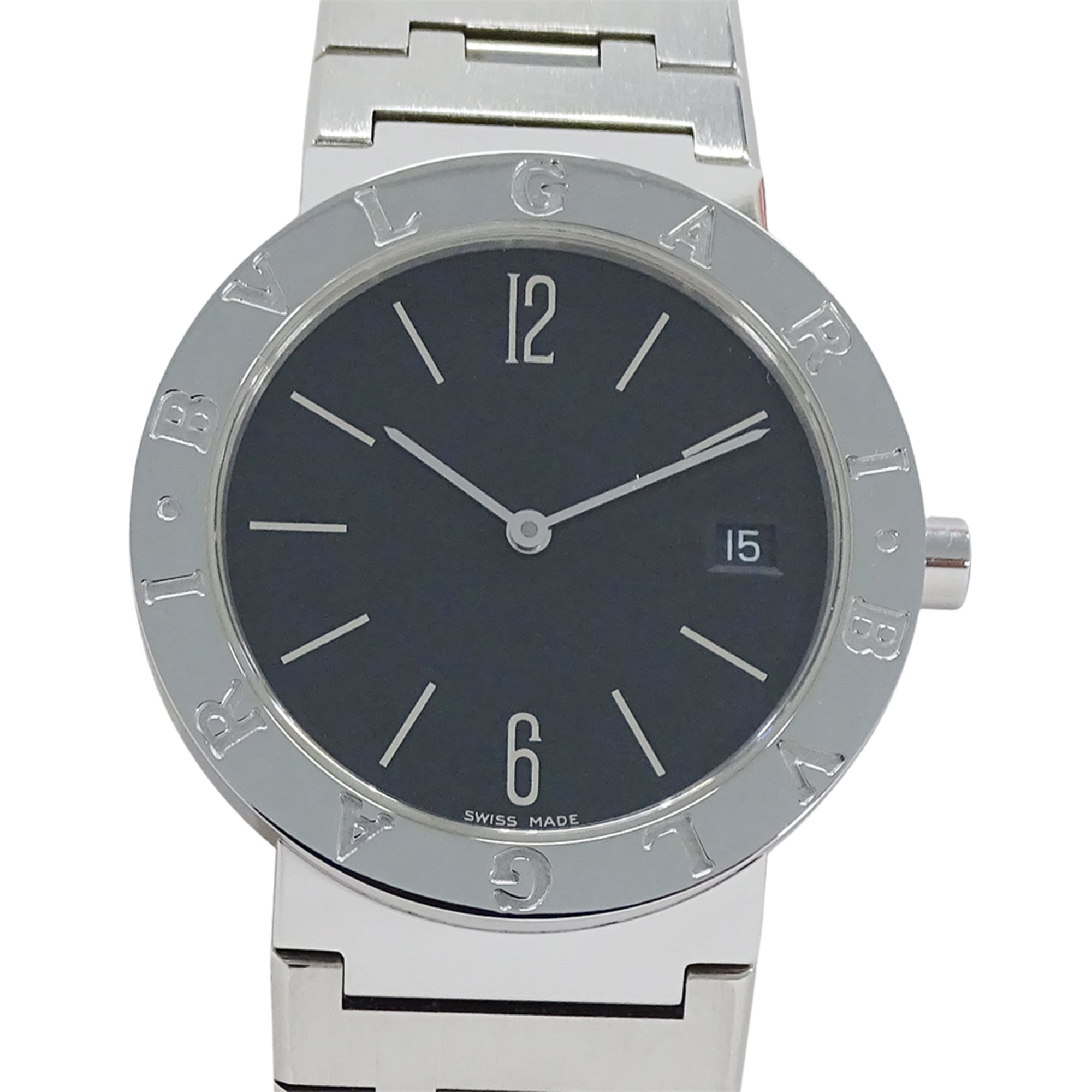 Bulgari BVLGARI Boys' Watch, Brand: Date Quartz QZ Stainless Steel SS BB33SS Silver Black