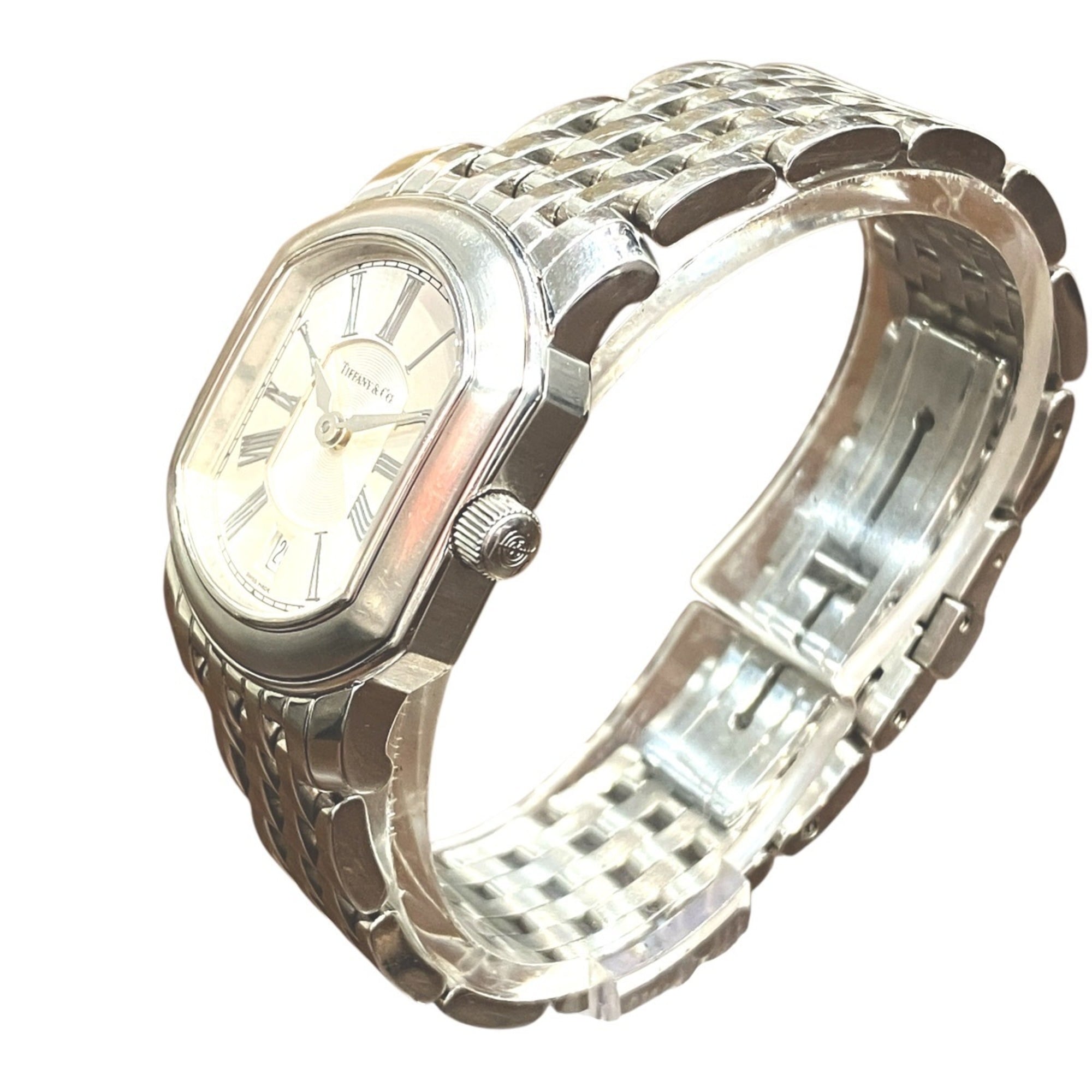 Tiffany & Co. Mark Coupe Date watch, total weight 58.2g, stainless steel, quartz movement, silver dial.