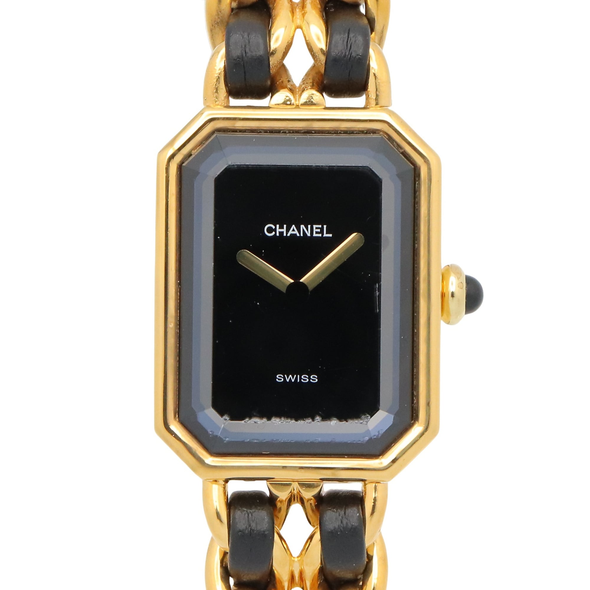 Chanel CHANEL PremiÃ¨re XL Watch, Gold Plated (GP), Leather Strap, Women's, Black, H0001