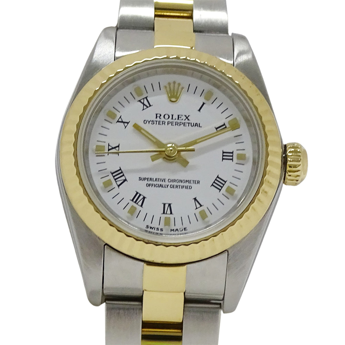 Rolex Oyster Perpetual 76193 K met witte wijzerplaat, 25 mm