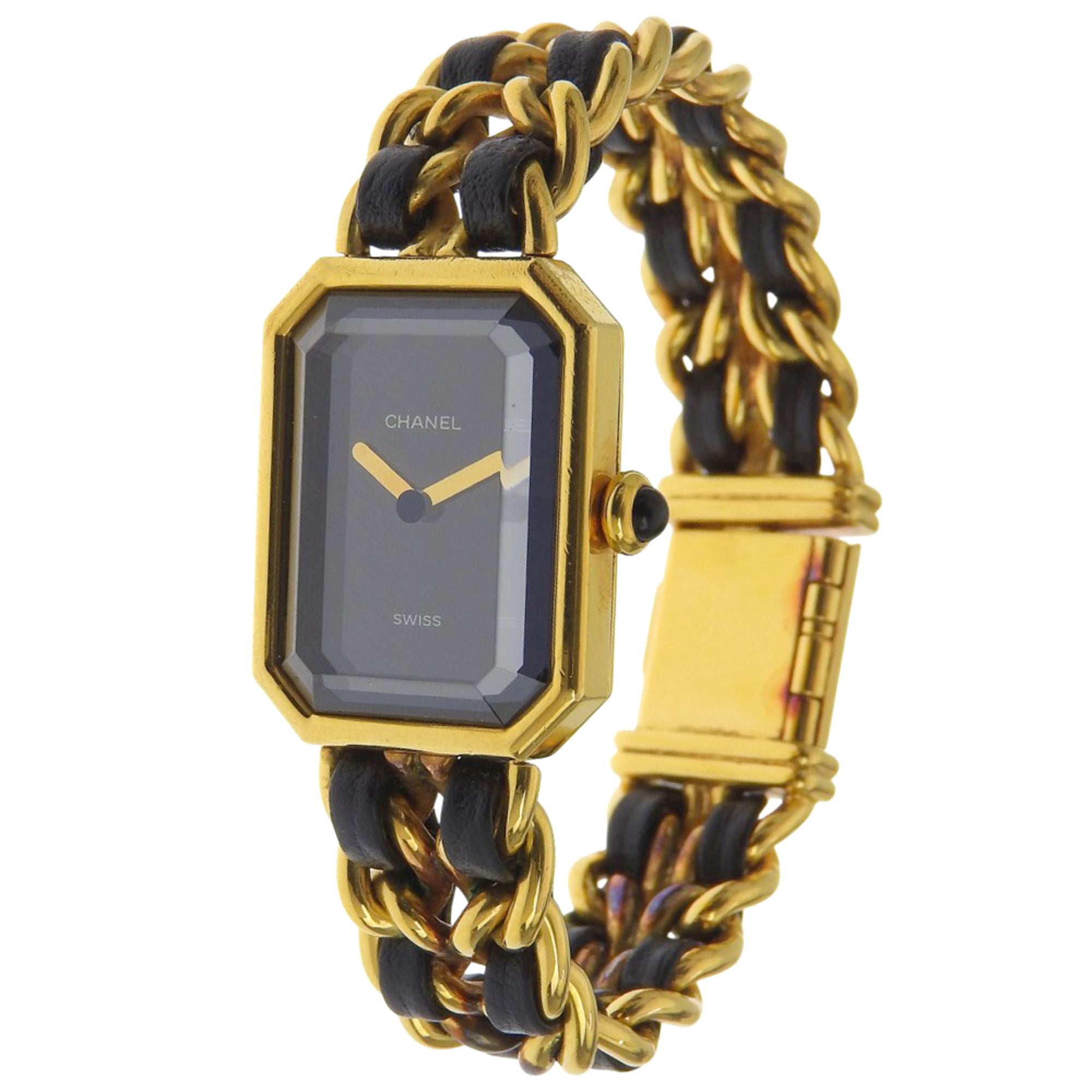 Chanel Premiere S Watch H0001 Gold Plated x Leather Black Quartz Analog Dial Ladies