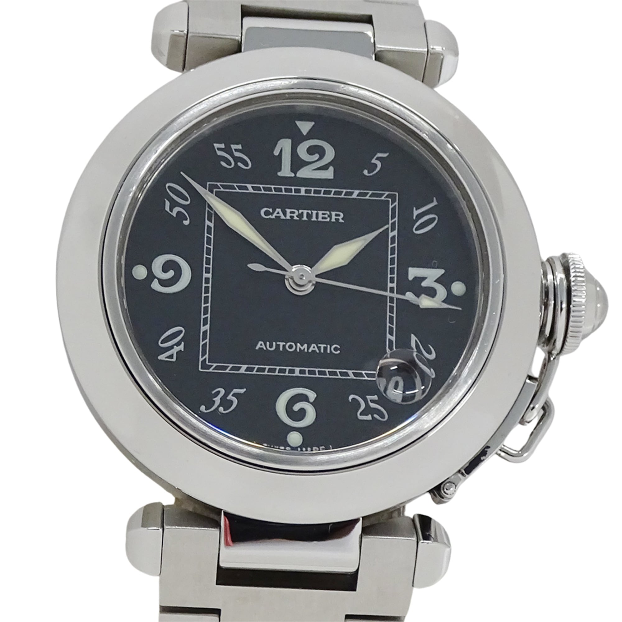 Cartier Pasha C Date Automatic Watch for Boys, Stainless Steel (SS) W31043M7, Silver/Black, Polished.