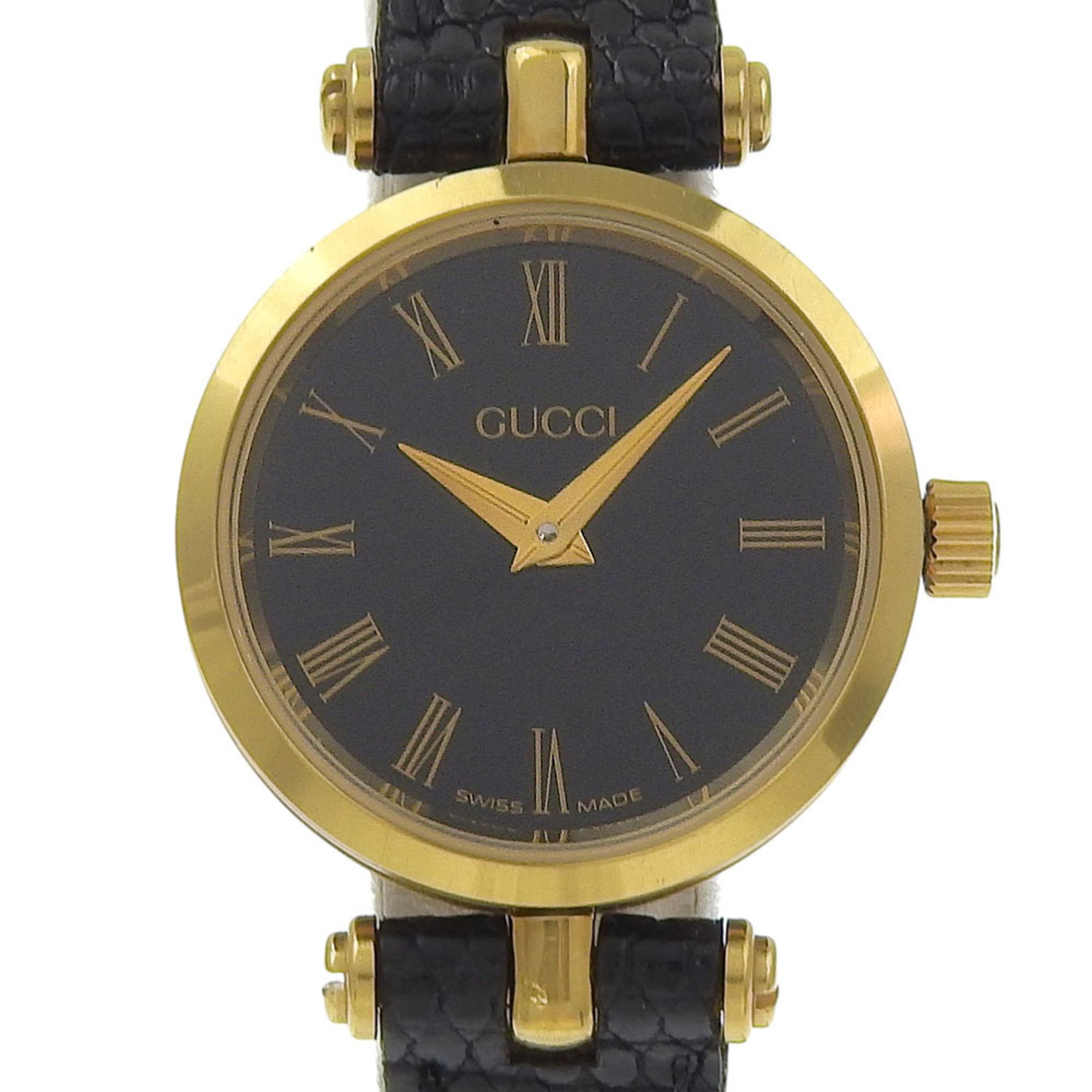 Gucci Sherry watch, gold-plated stainless steel, gold quartz, analog, black dial, women's.