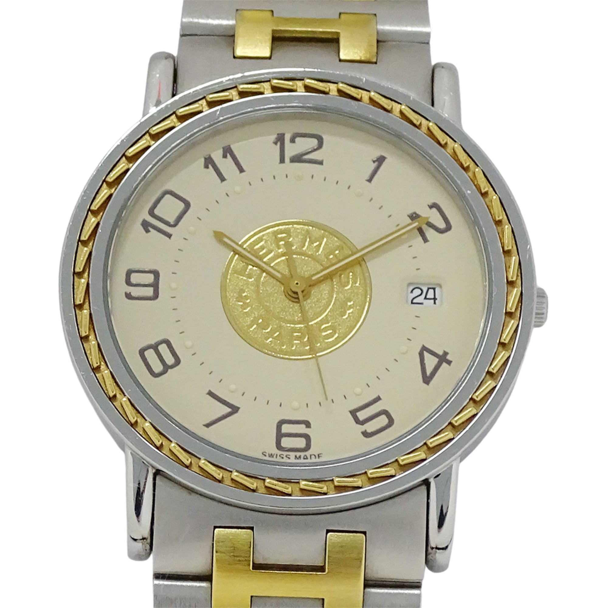 Hermes HERMES Brand Sellier Date Quartz QZ Stainless Steel SS GP SE3.720 Round