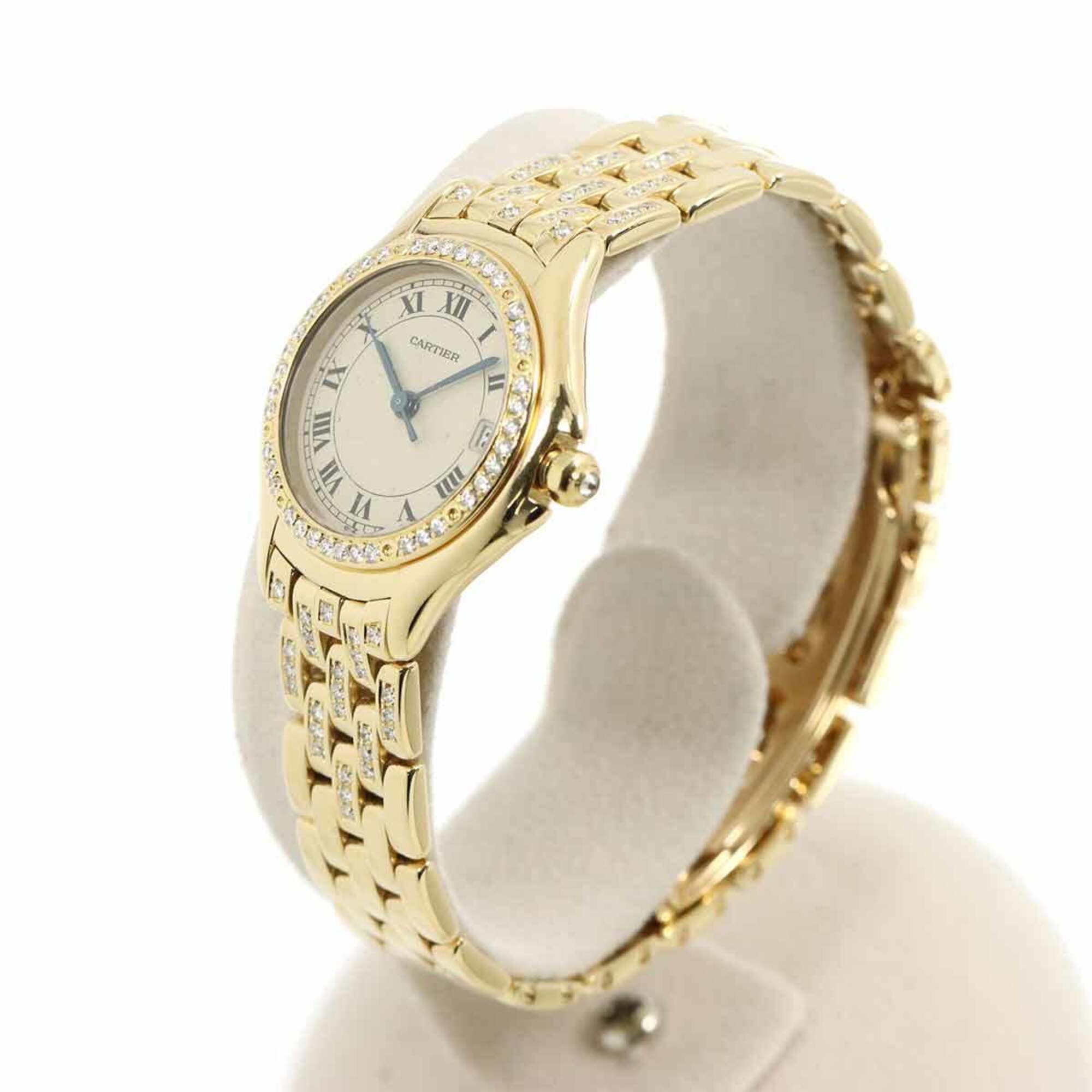 Cartier PanthÃ¨re Cougar WF8001FR Ladies' Watch, Diamond Bezel, Bracelet, Date Display, Ivory, 18K Yellow Gold, Quartz Movement.