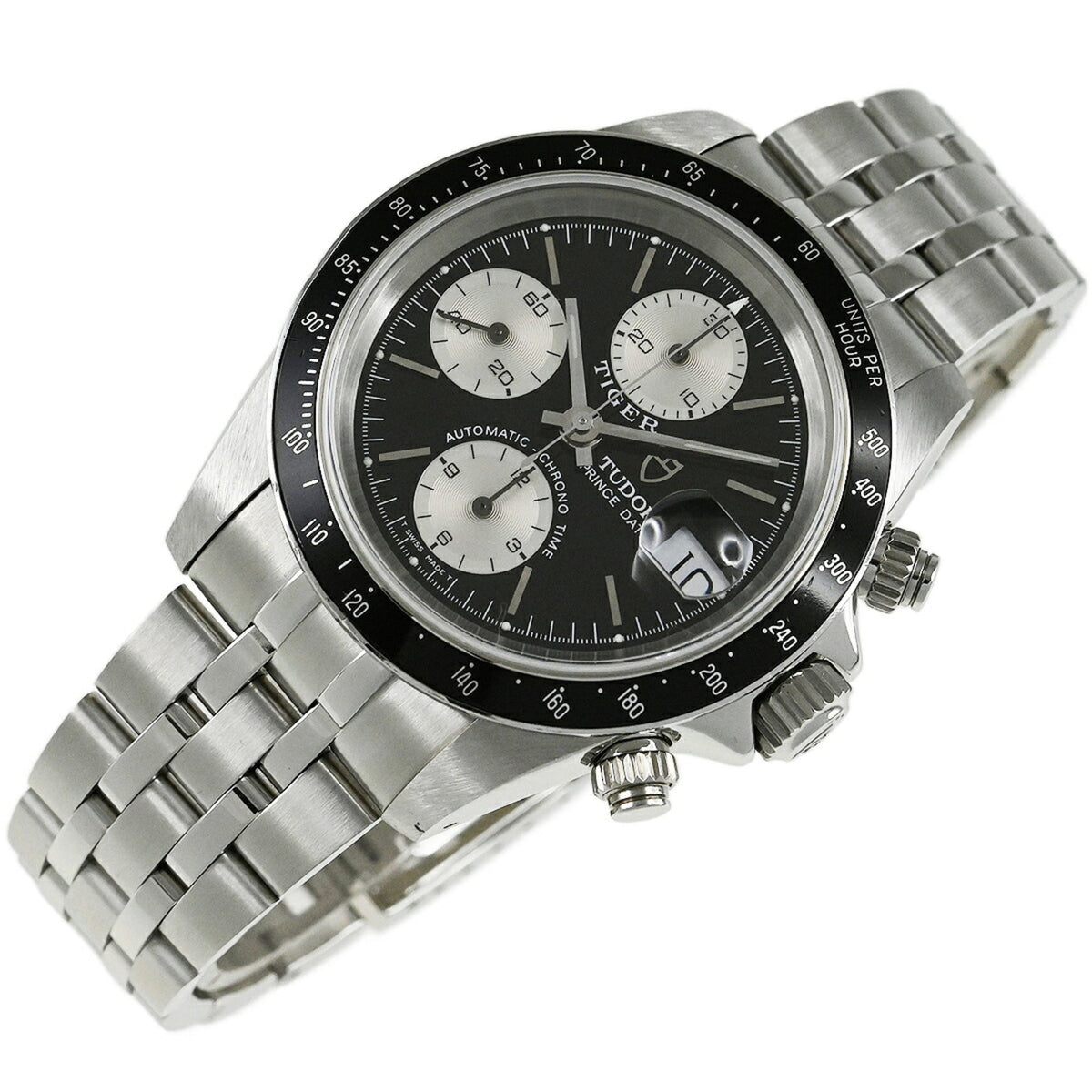 Tudor Prince Date Chronotime Tiger 79260 Black, Silver Dial 39mm Watch