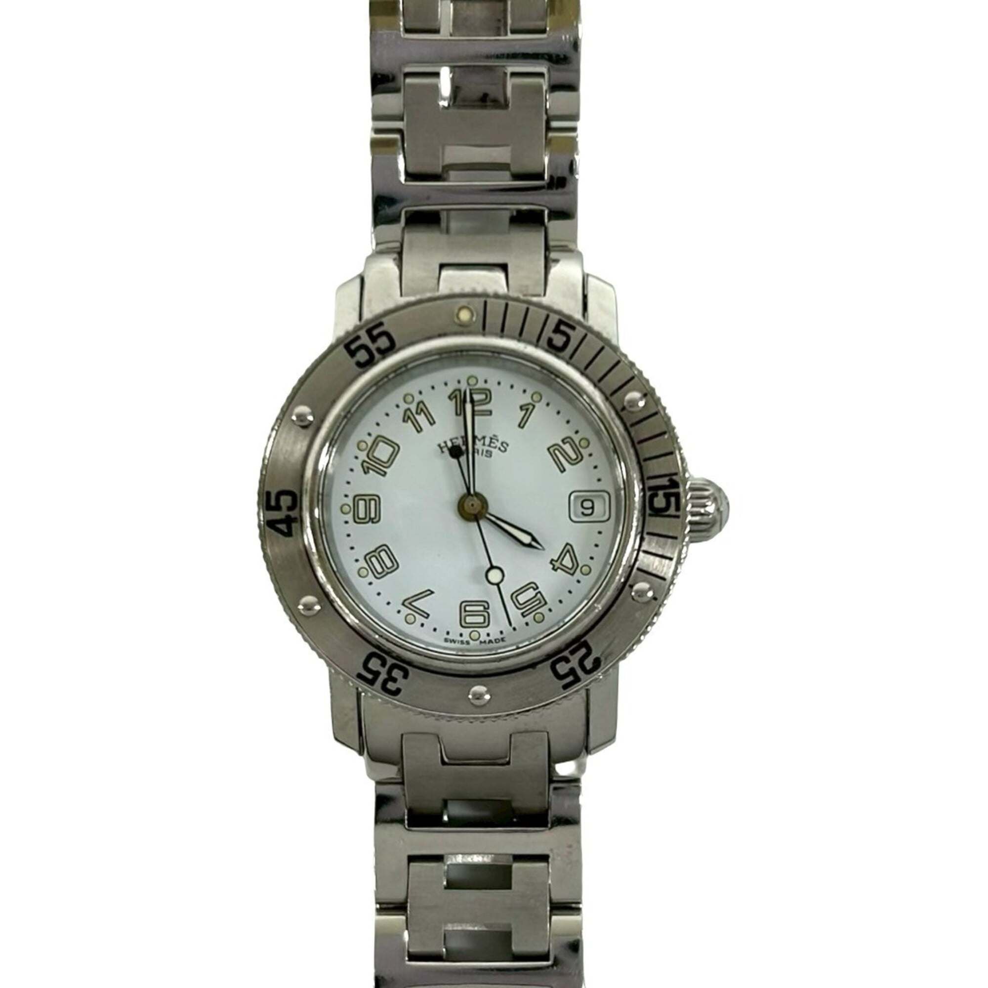 HERMES Clipper Diver Stainless Steel Quartz Wristwatch, Silver, 43102